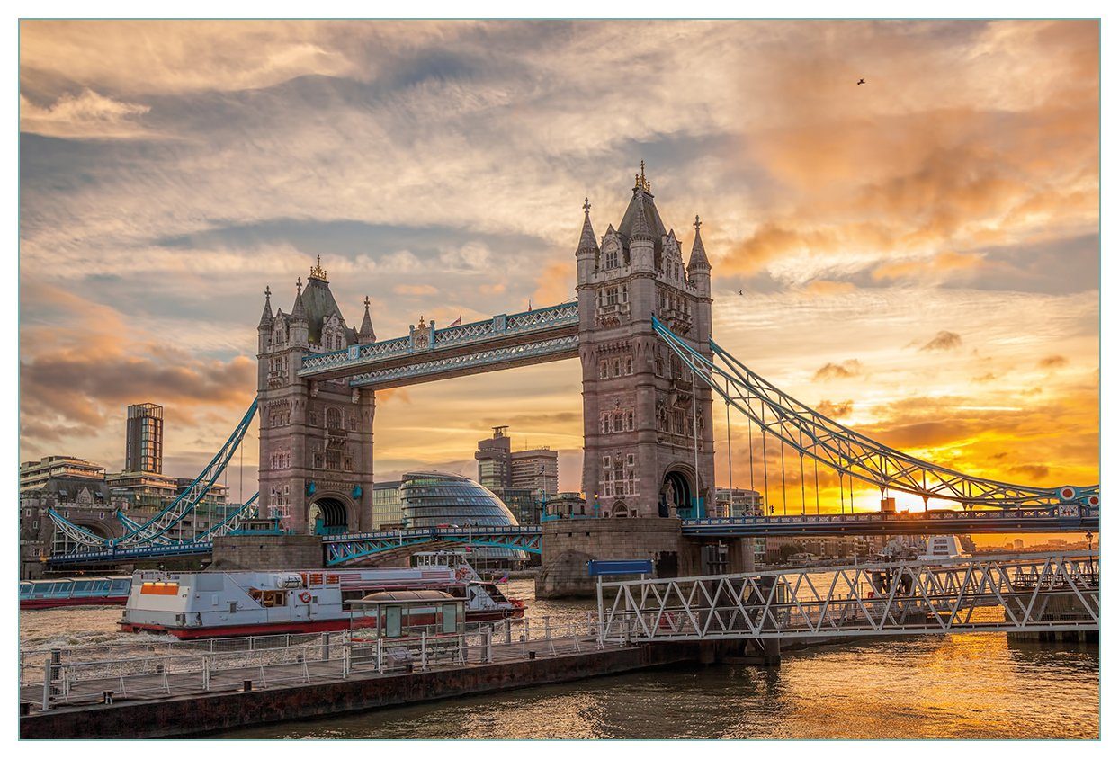 bei Sonnenuntergang, - Wallario (1-tlg) Küchenrückwand London Tower Bridge