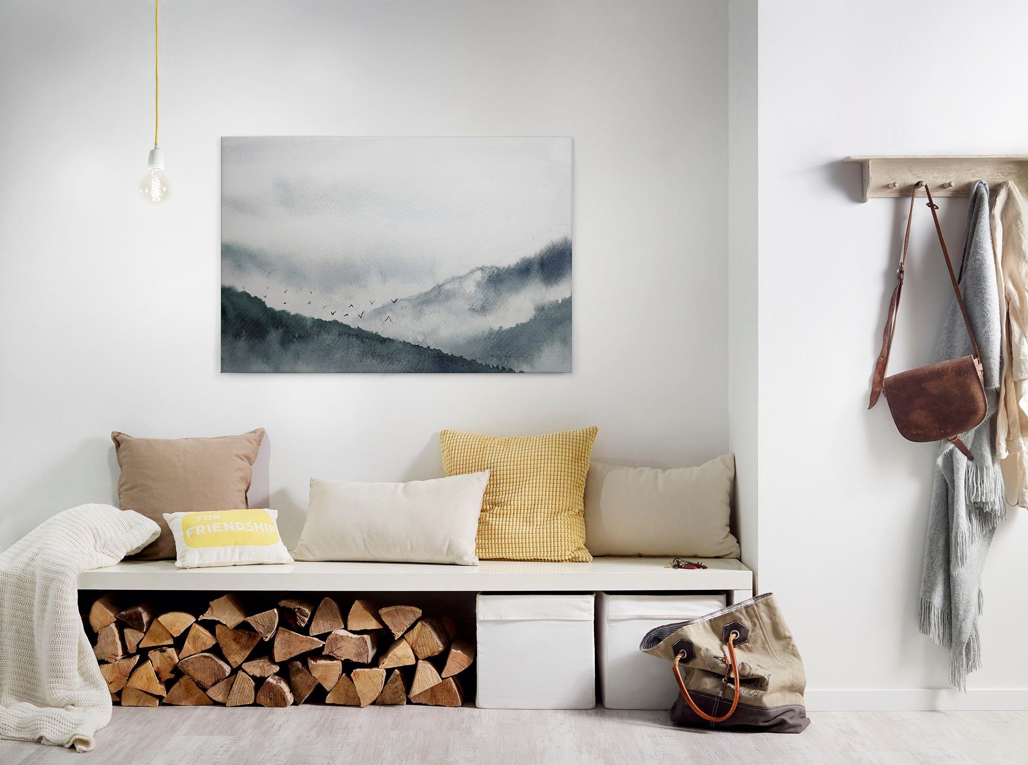 A.S. Création Leinwandbild Gloomy Landscape, Kinder, Kunst, Wald (1 St), Nebel Keilrahmen Berg Gebirge Landschaft Leinwand-Bild Wohnzimmer Wand
