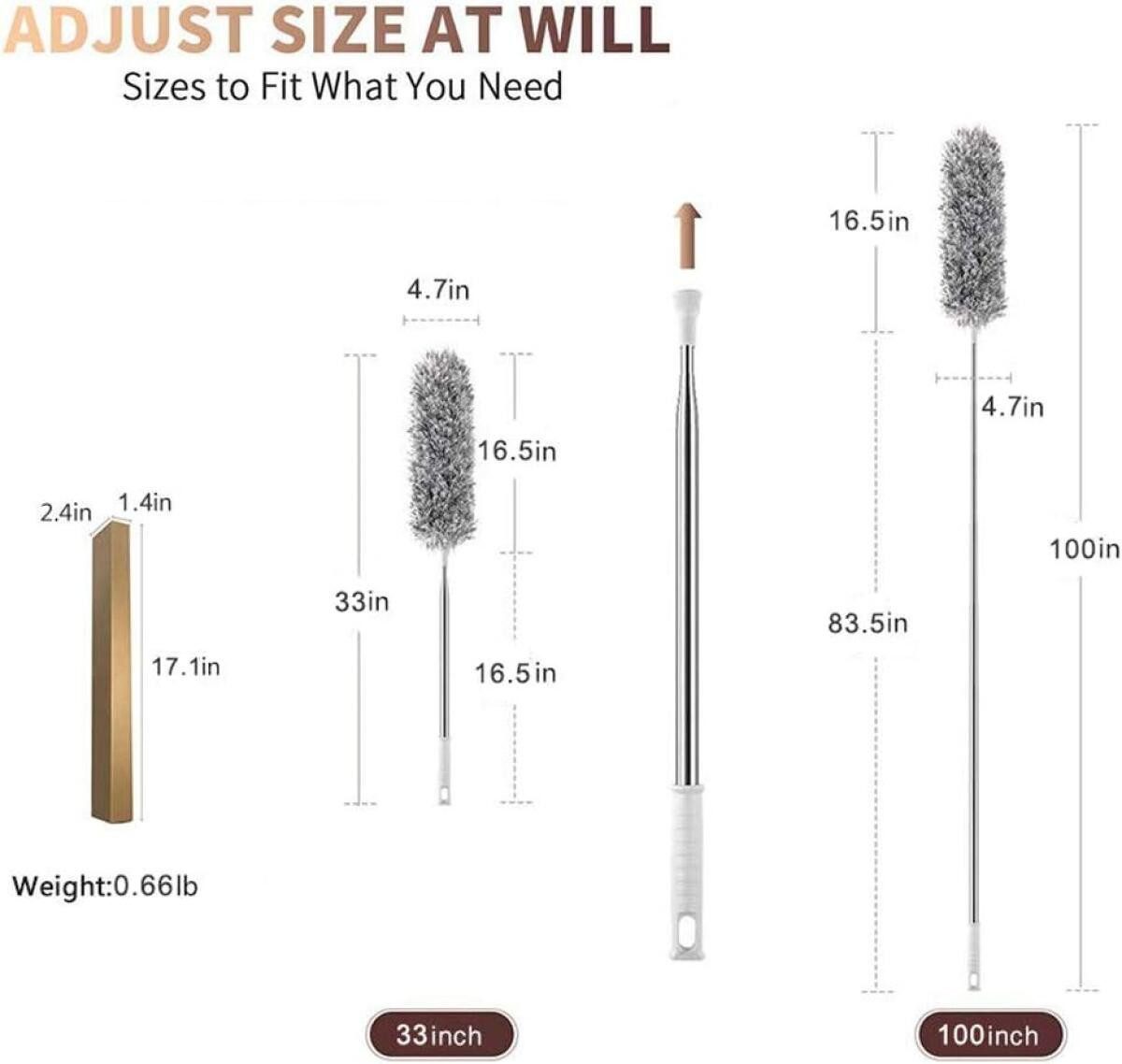 FELIXLEO Staubbesen Staubwedel Teleskop Waschbar 254cm Extra lang Mikrofasern Grau (4-St)
