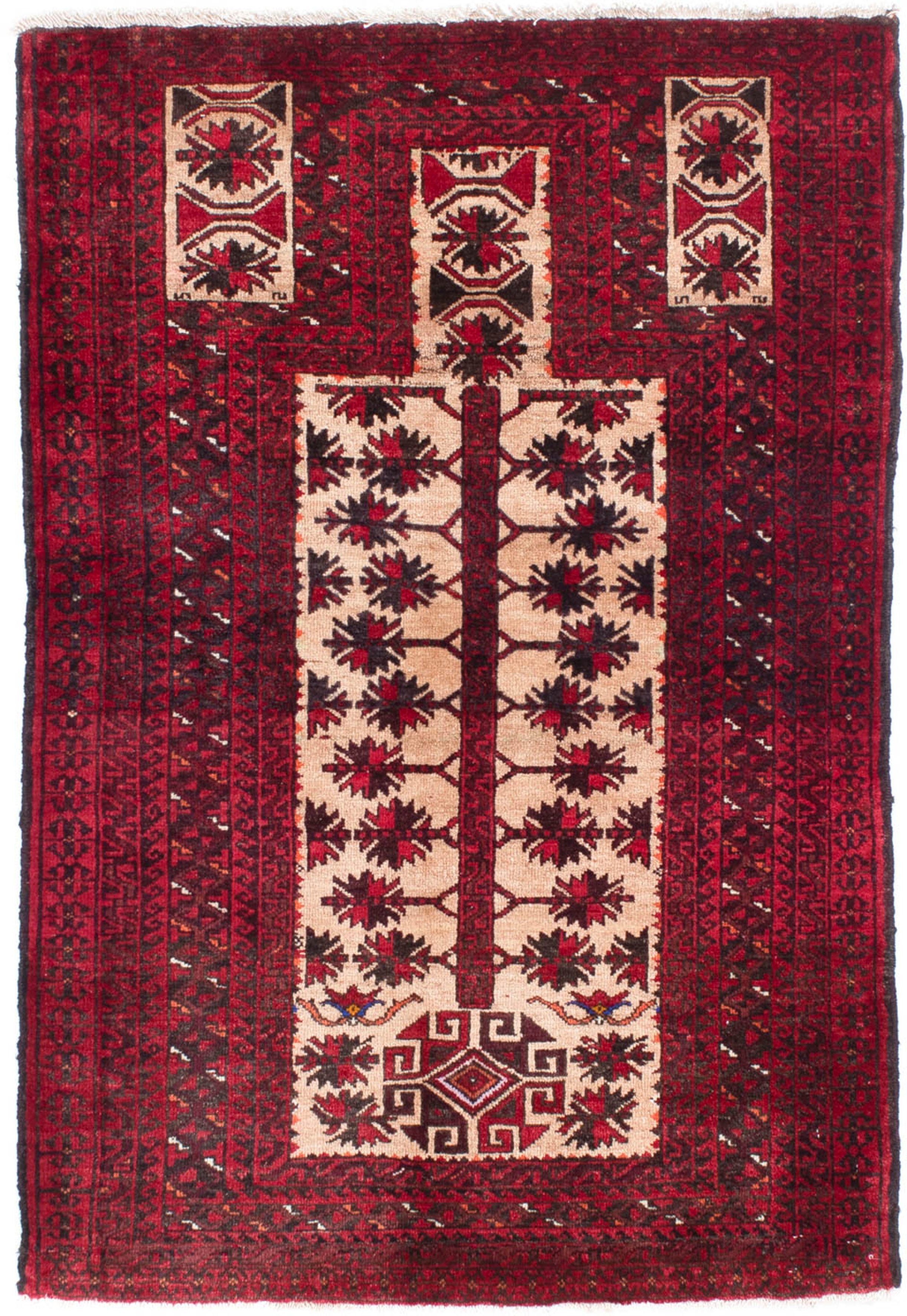 Orientteppich Belutsch - 136 91 mm, Wohnzimmer, 8 mit Zertifikat dunkelrot, Handgeknüpft, rechteckig, Höhe: morgenland, Einzelstück - cm x