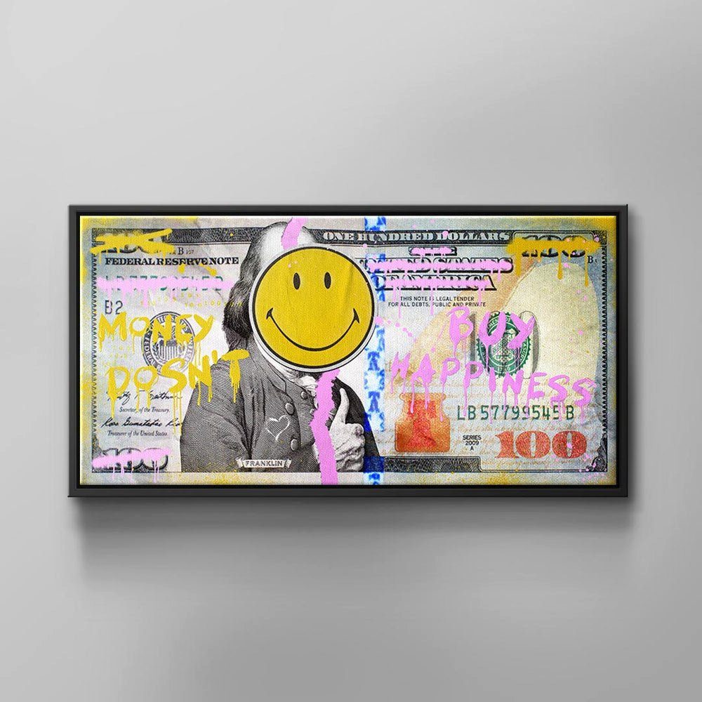 DOTCOMCANVAS® Leinwandbild, Premium Pop doesn't Money Happiness ohne Leinwandbild buy - Art Rahmen