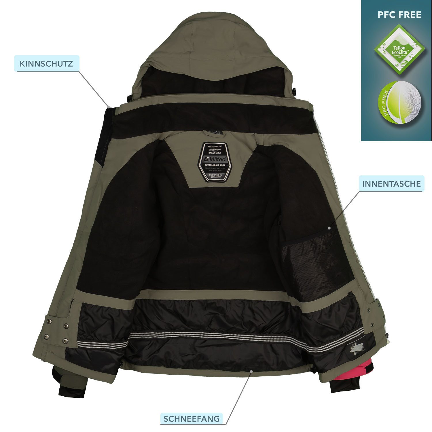 Killtec Skianzug Damen Skijacke grün + Skihose pink, verschweißte Nähte