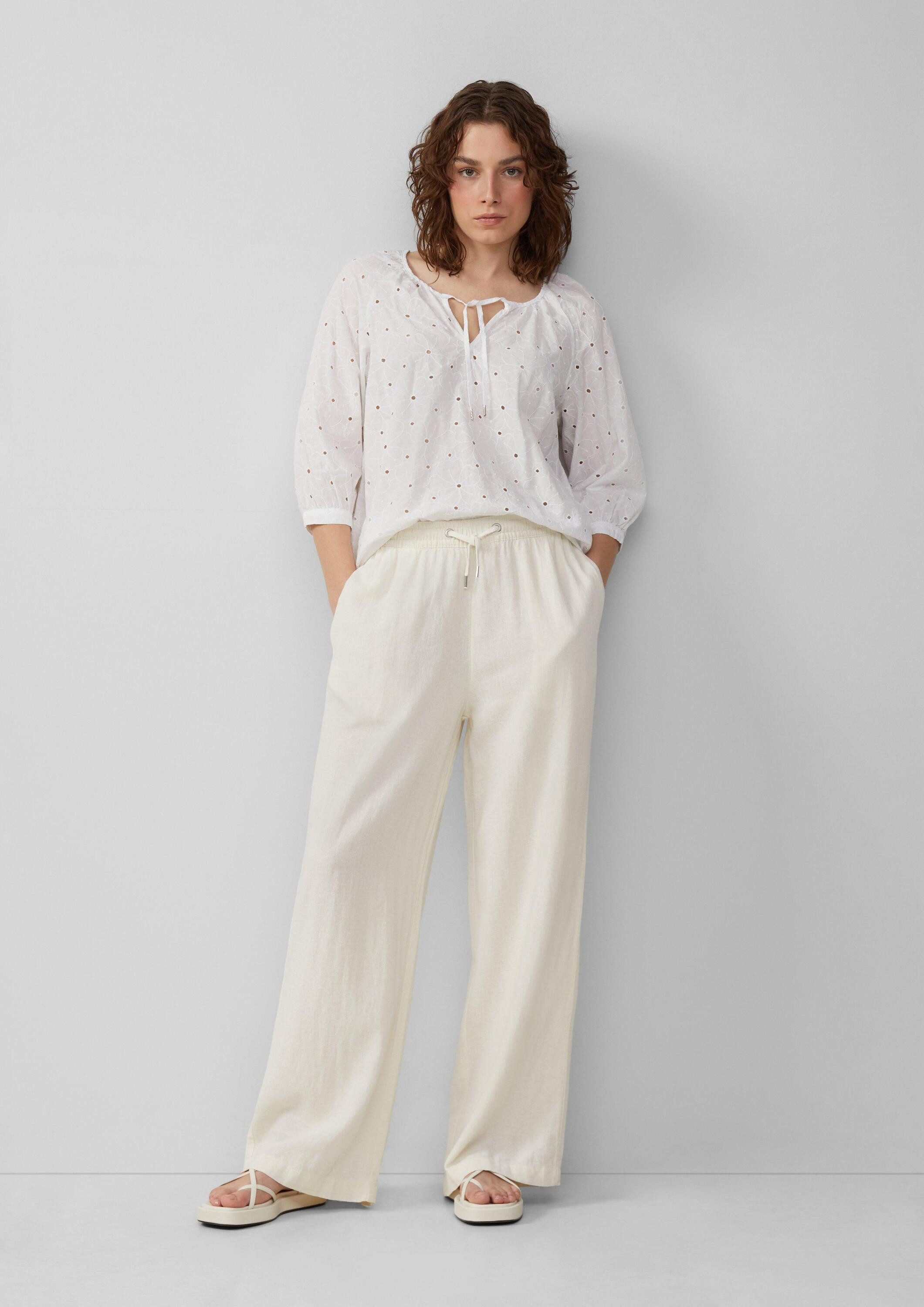QS Chinos Hose Leinenmixhose mit Gummizug und weitem Bein günstig online kaufen