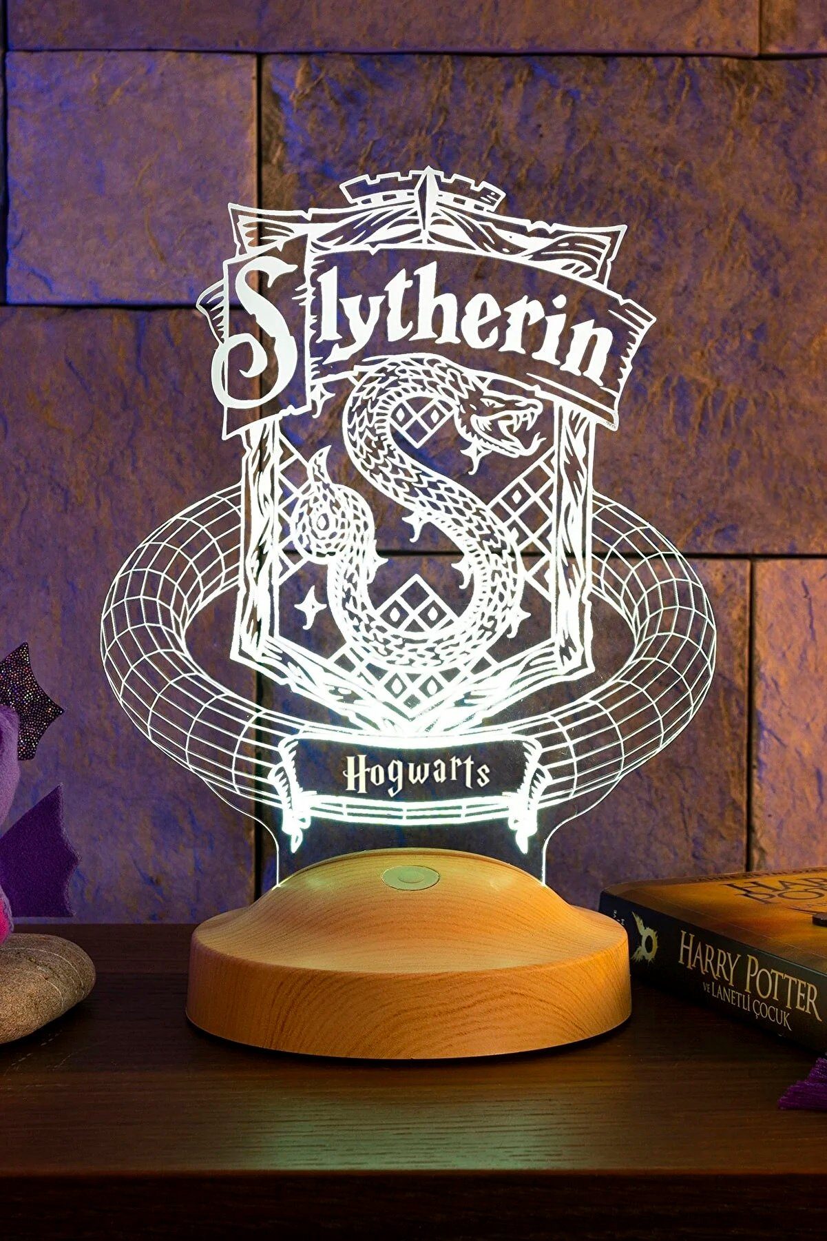 Geschenkelampe LED Nachttischlampe Slytherin Hogwarts Harry Potter 3D Nachtlicht Geschenke Potterheads, Leuchte 7 Farben fest integriert, Geburtstagsgeschenk für Freunde, Mädchen, Jungen, HP Fans