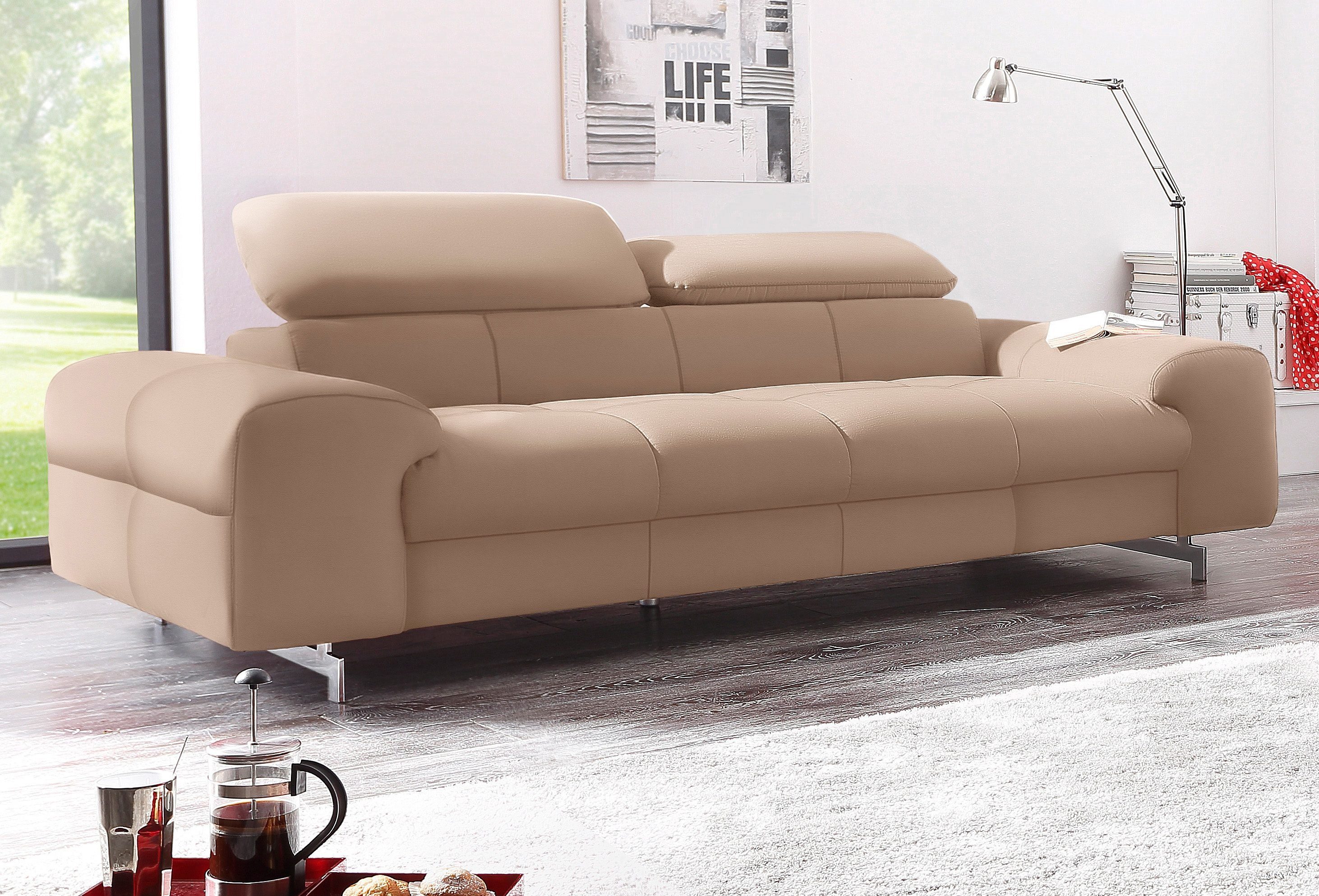 COTTA 3-Sitzer "Chef", Big-Sofa mit Kopfteilverstellung, edle Metallkufen günstig online kaufen