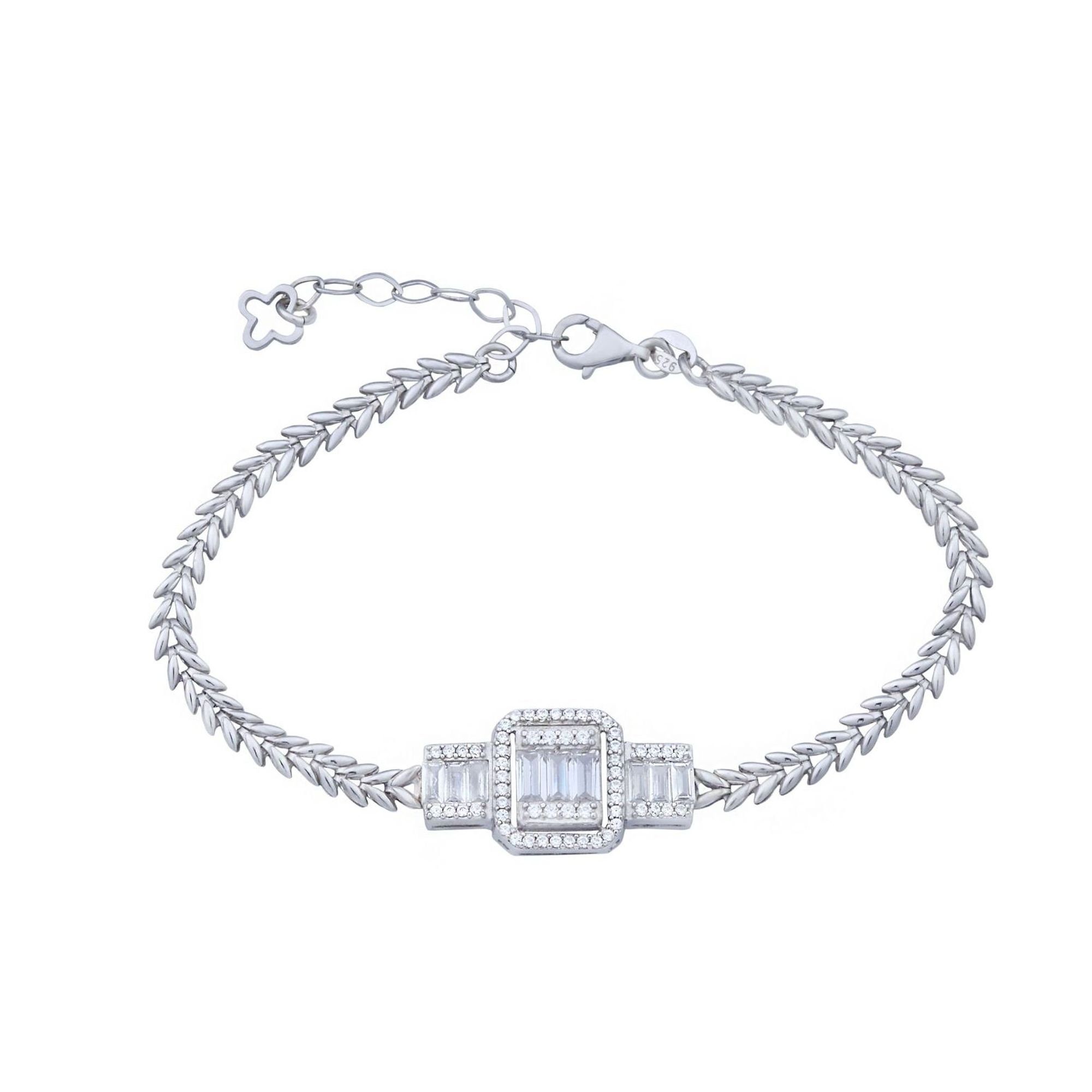 dKeniz Armband 925/- Sterling Silber rhodiniert Glänzend 17+4cm Zirkonia  Weiß, Perfekte Ergänzung zum Outfit