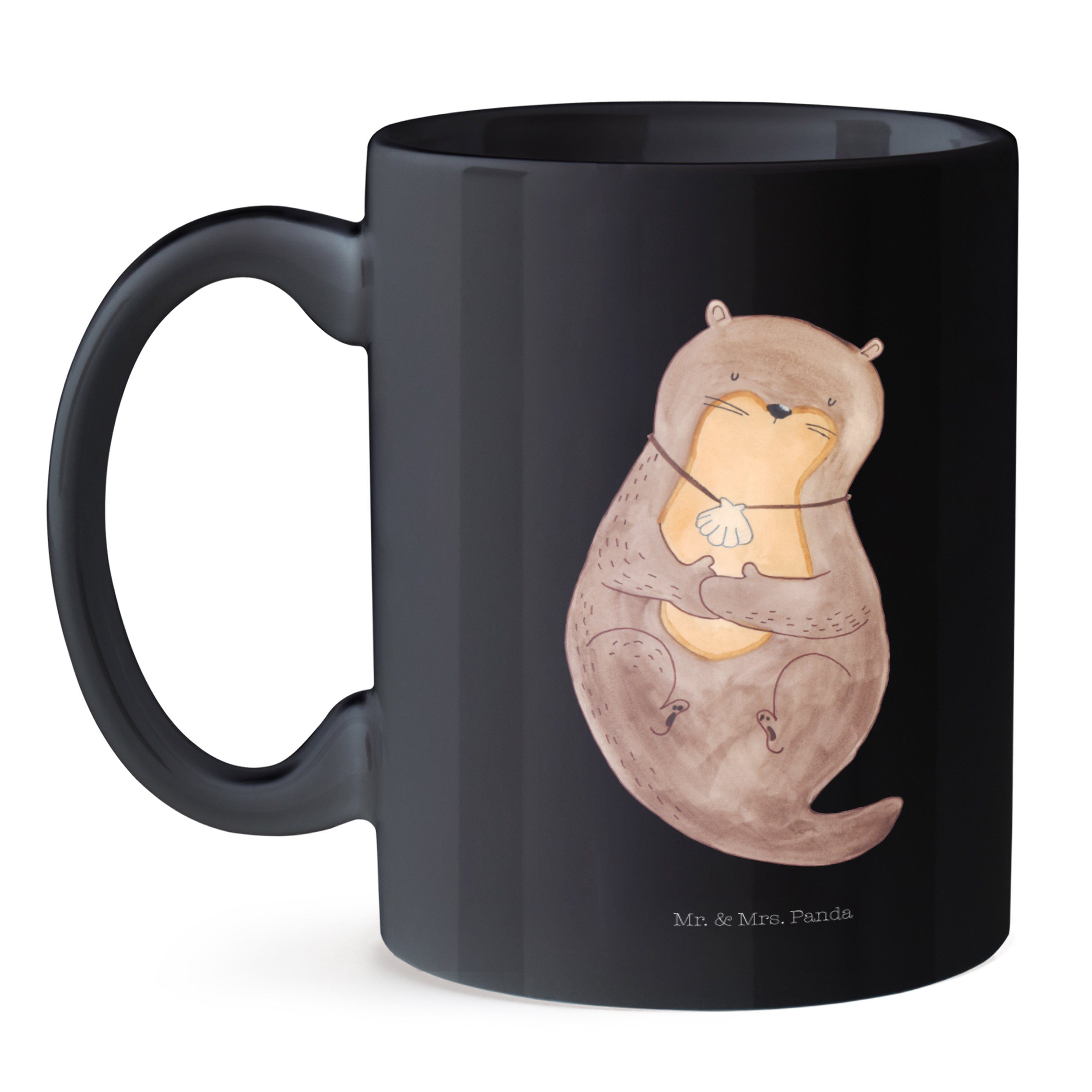 Mr. & Mrs. Panda Tasse, - Otter Schwarz T, - Tasse Muschelmedaillon Tasse, Büro Schwarz Geschenk, mit Keramik