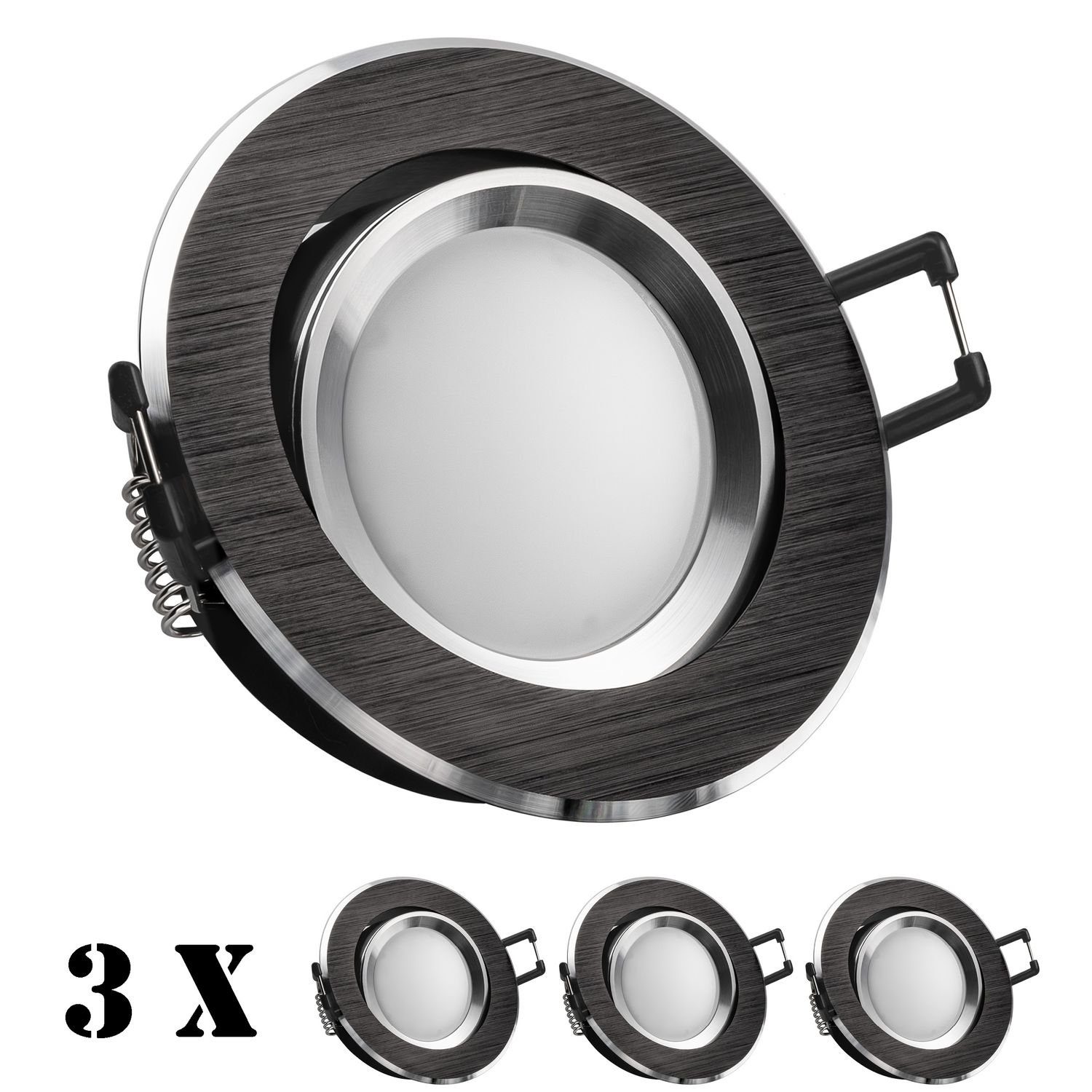 LEDANDO LED Einbaustrahler 3er LED Einbaustrahler Set Bicolor (chrom / schwarz) mit LED GU5.3 / M