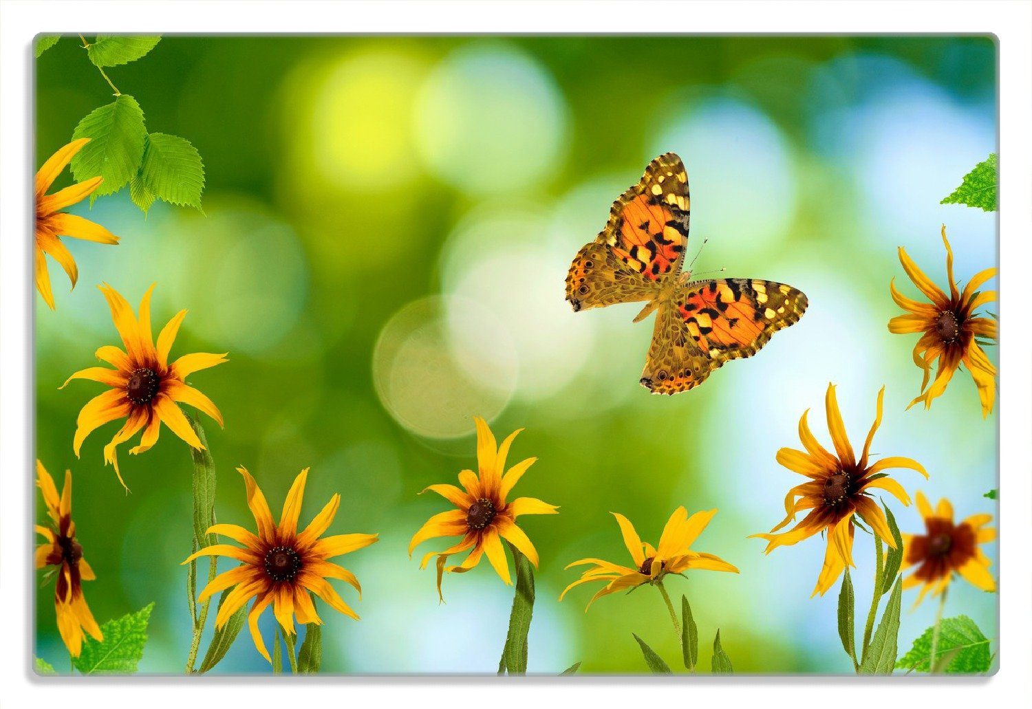 Schmetterling, (inkl. 20x30cm Frühstücksbrett Blumen Wallario 4mm, rutschfester 1-St), Gummifüße mit