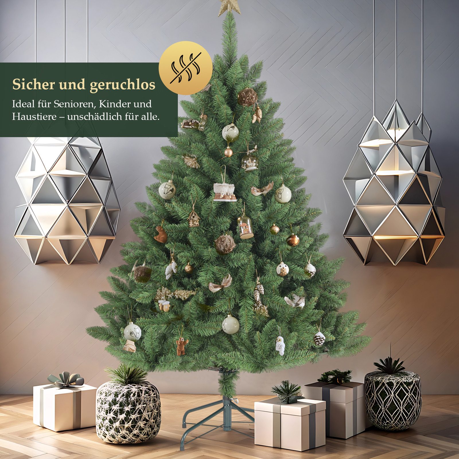 Salcar Künstlicher Weihnachtsbaum Christbaum Künstlich Tannenbaum mit PVC Nadeln und Echt Holzständer, Nordmanntanne, 120 cm mit 290 Zweigen – Bild 3 von 5