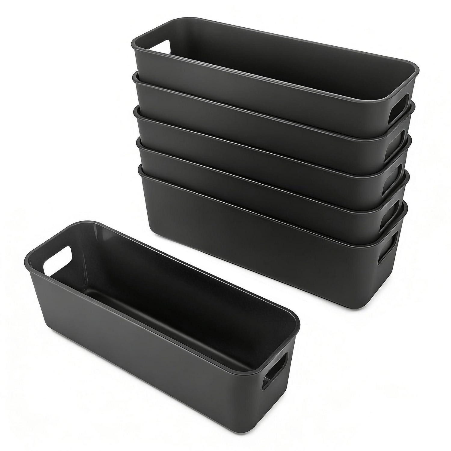 LuxusKollektion Aufbewahrungskorb Aufbewahrungsbox Schmal 30cm Kunststoff Schwarz 6St
