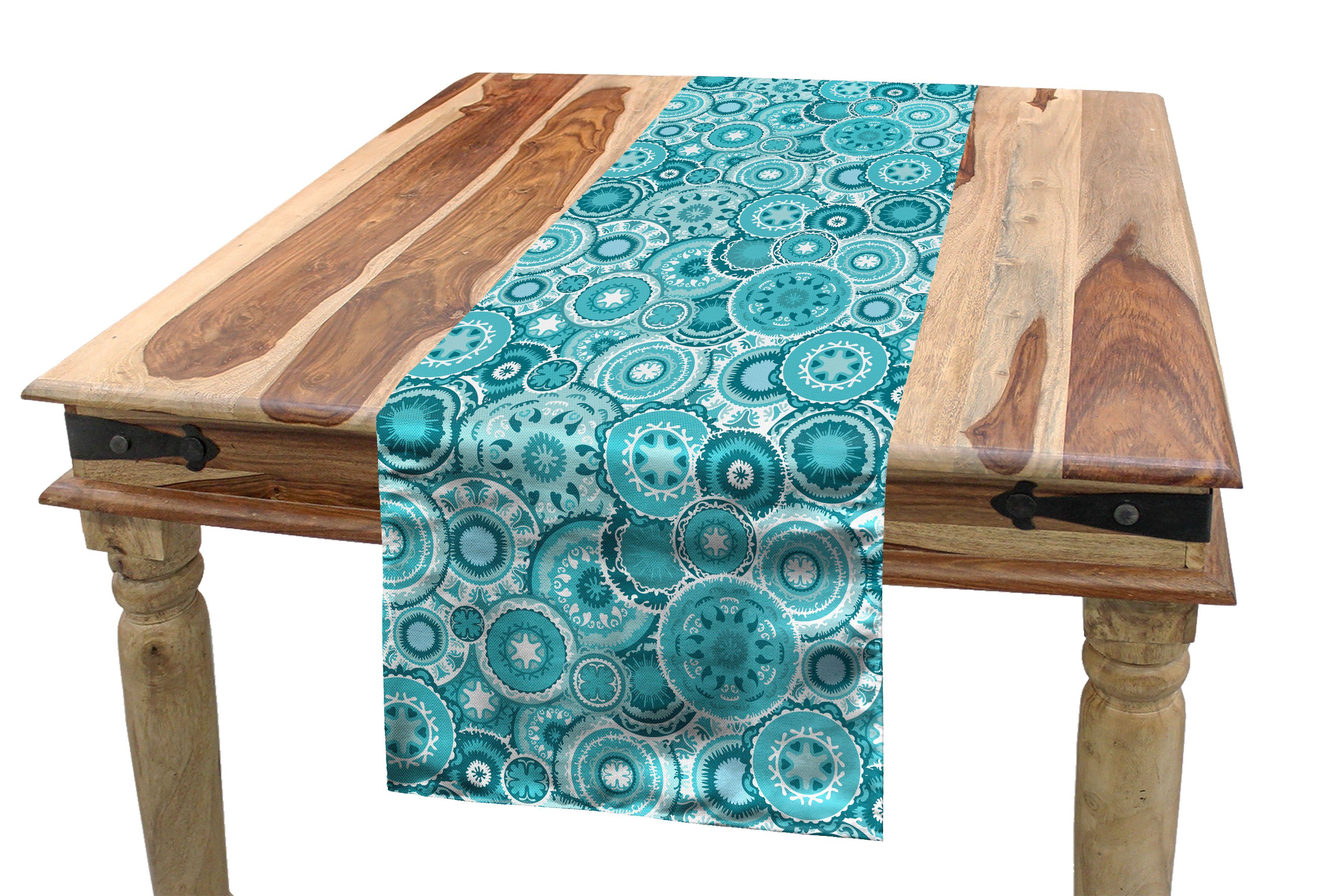 Abakuhaus Runde Mandala Wasser Rechteckiger Tischläufer, Küche Esszimmer Tischläufer Dekorativer