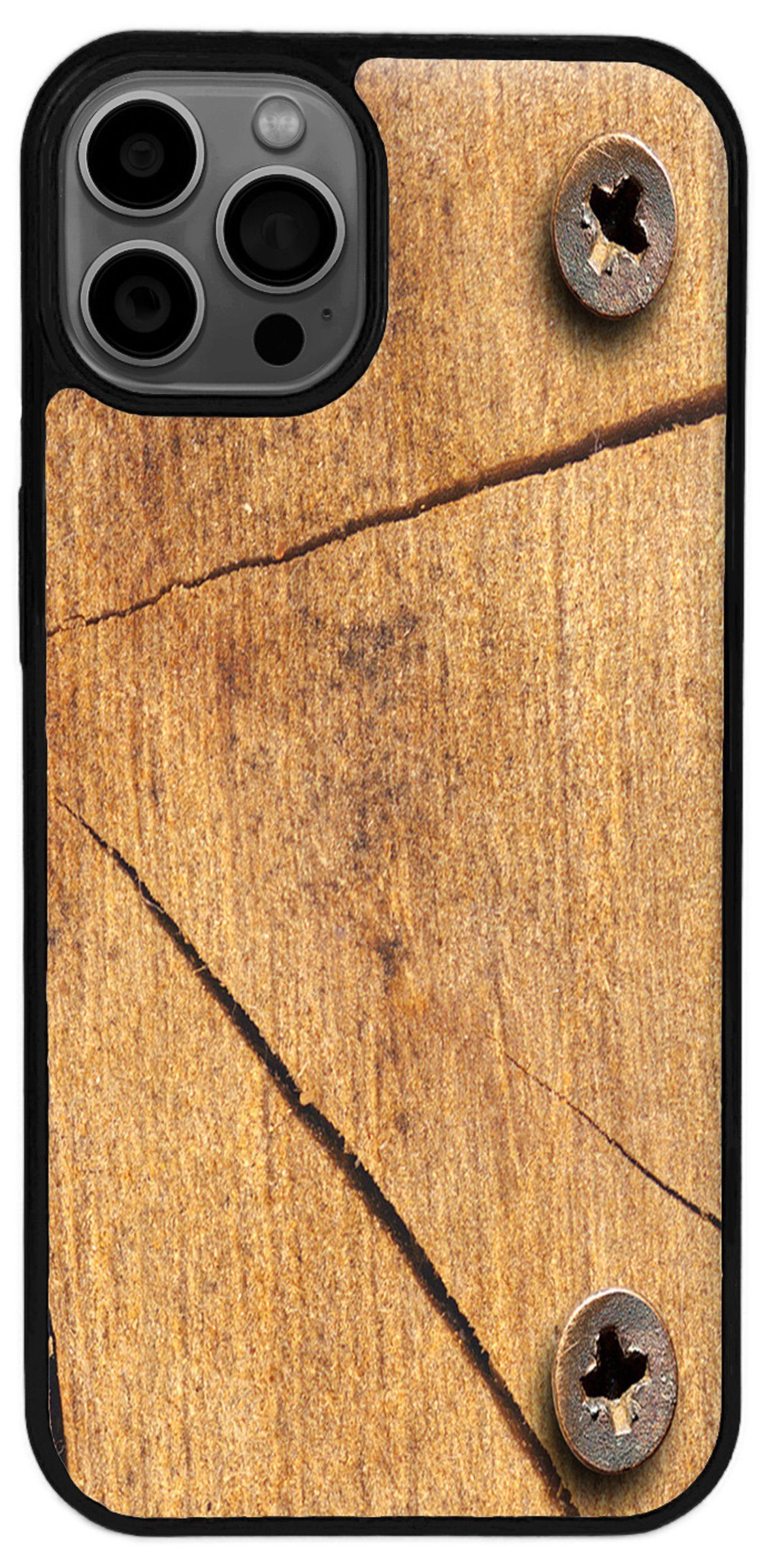 Traumhuelle Handyhülle TPU HÜLLE Silikon MOTIV 414 Case Cover Schutzhülle Backcover Etui, braune Holz Design Handy Bumper Smartphone Rückschale Schwarz