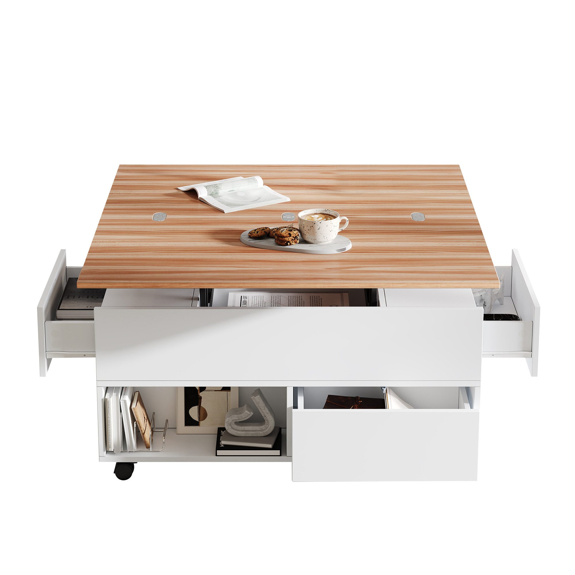 KLAM HOME Couchtisch 100*50*52cm Couchtisch mit 4 Rollen, anhebbarer Kaffee günstig online kaufen