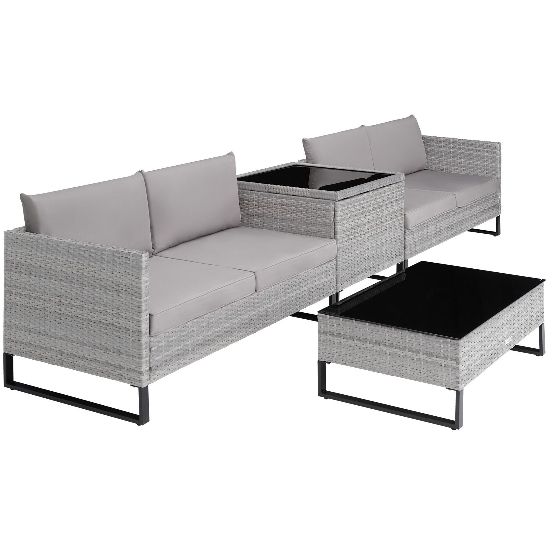 tectake Loungeset Rattan Lounge, (Set., 4-tlg), Stabiles Stahlgestell mit höhenverstellbaren Kunststofffüßen