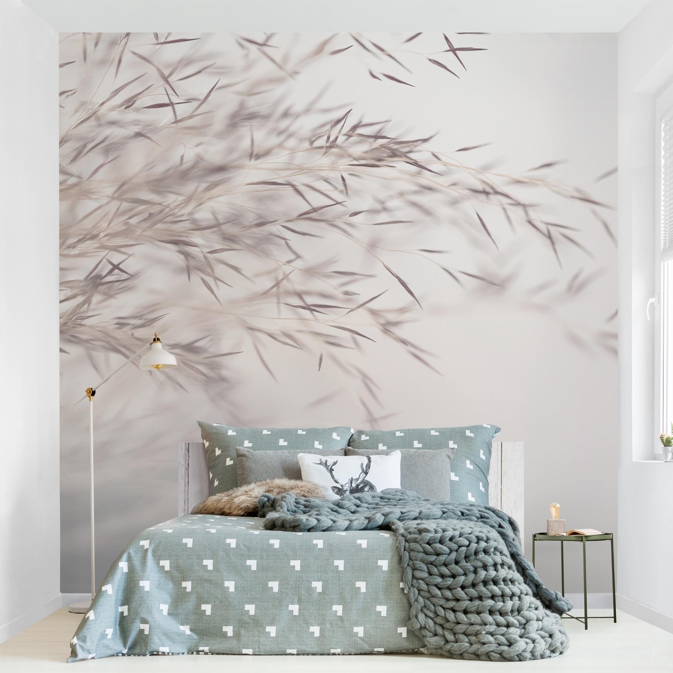 Bilderdepot24 Fototapete Blumen Wiesengras Blumentapete Floral Natur Modern Kunst über Bett, Glatt, Matt, (Vliestapete inkl. Kleister oder selbstklebend), Wohnzimmer Schlafzimmer Küche Flur Motivtapete Vliestapete Wandtapete