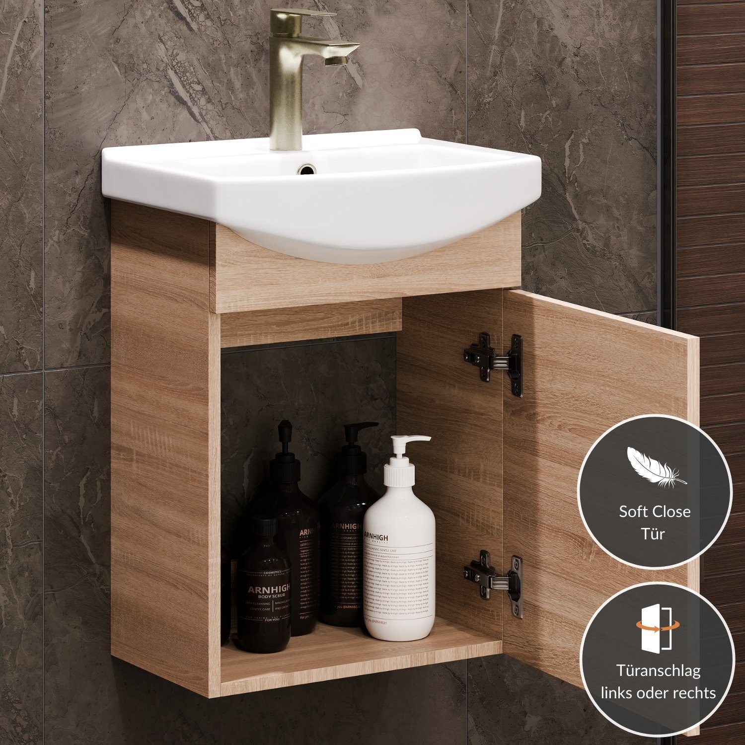 Planetmöbel Waschtisch Waschtischunterschrank 45cm Sonoma Eiche