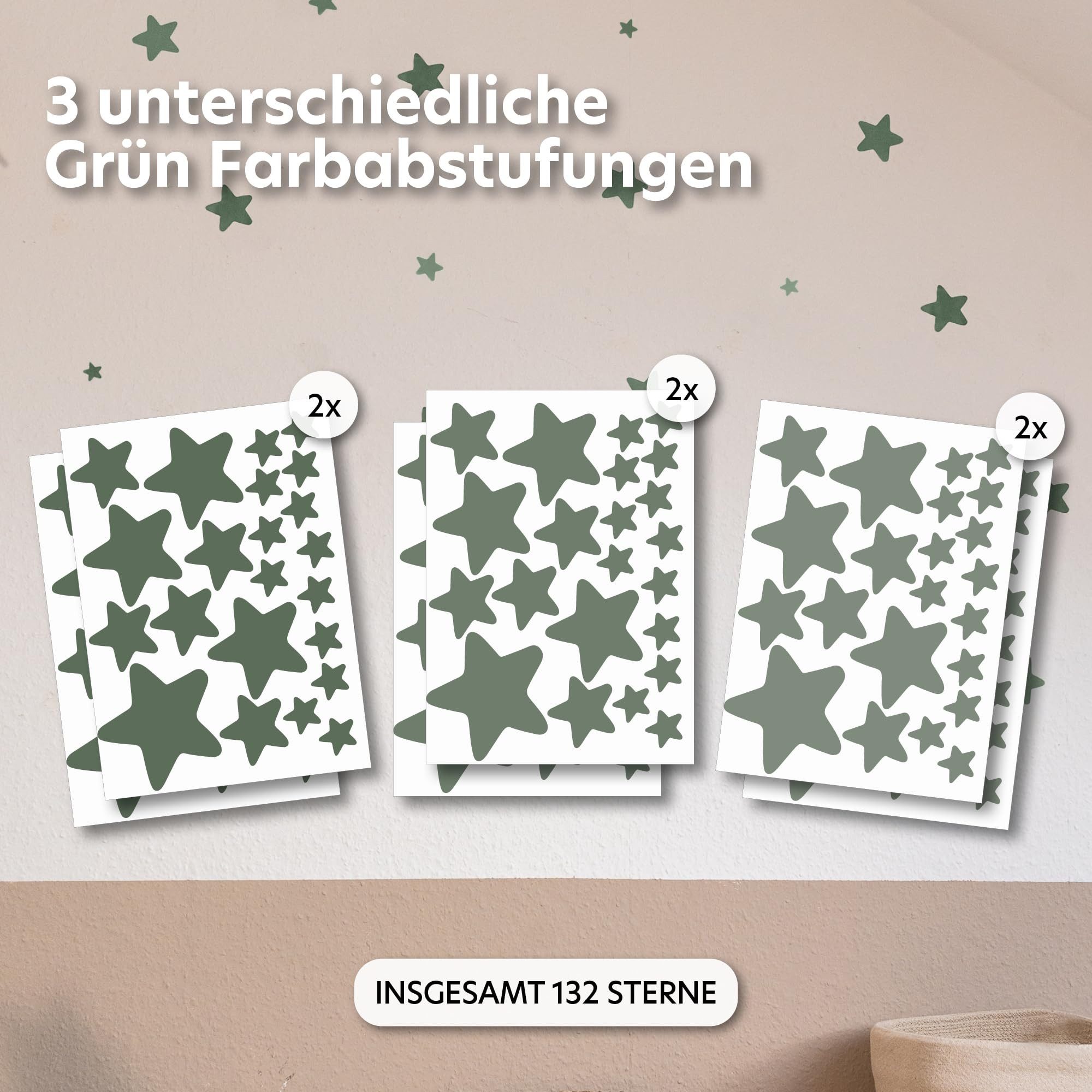 lilimaus Wandsticker Herzen, Sterne & Punkte selbstklebend - Deko fürs Kinderzimmer (132 St), Herzen, Sterne oder Punkte - 36er- & 132er-Set, ablösbar