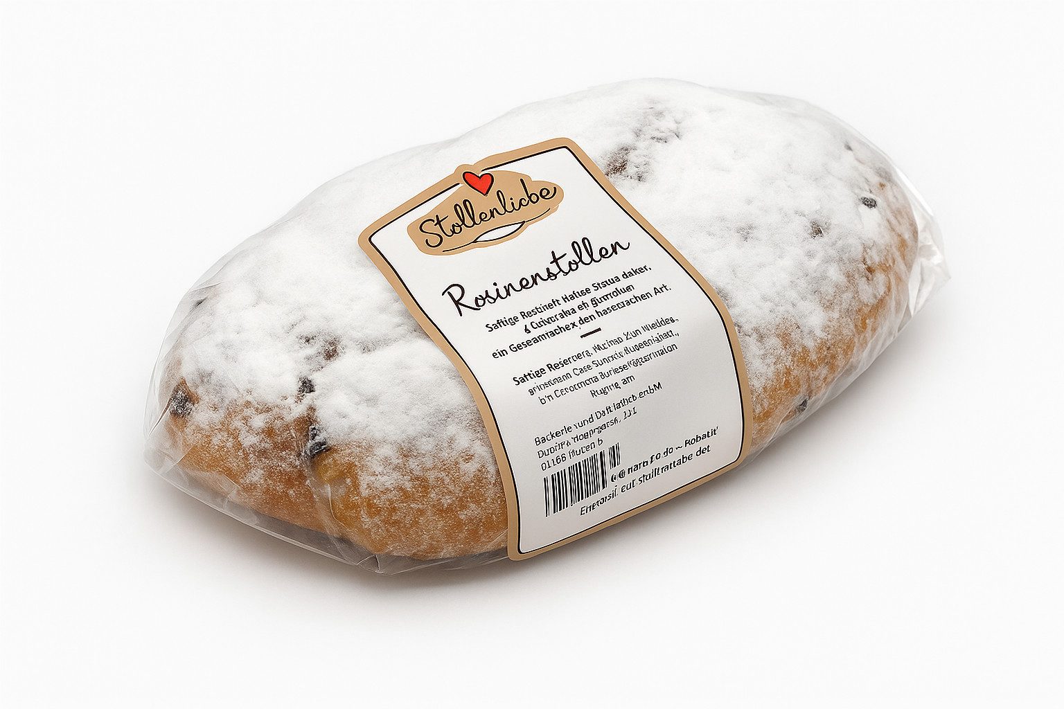 Stollenliebe Süßigkeit 1kg Rosinenstollen, 1 x, handgemachter Weihnachtsstollen, lange gereift