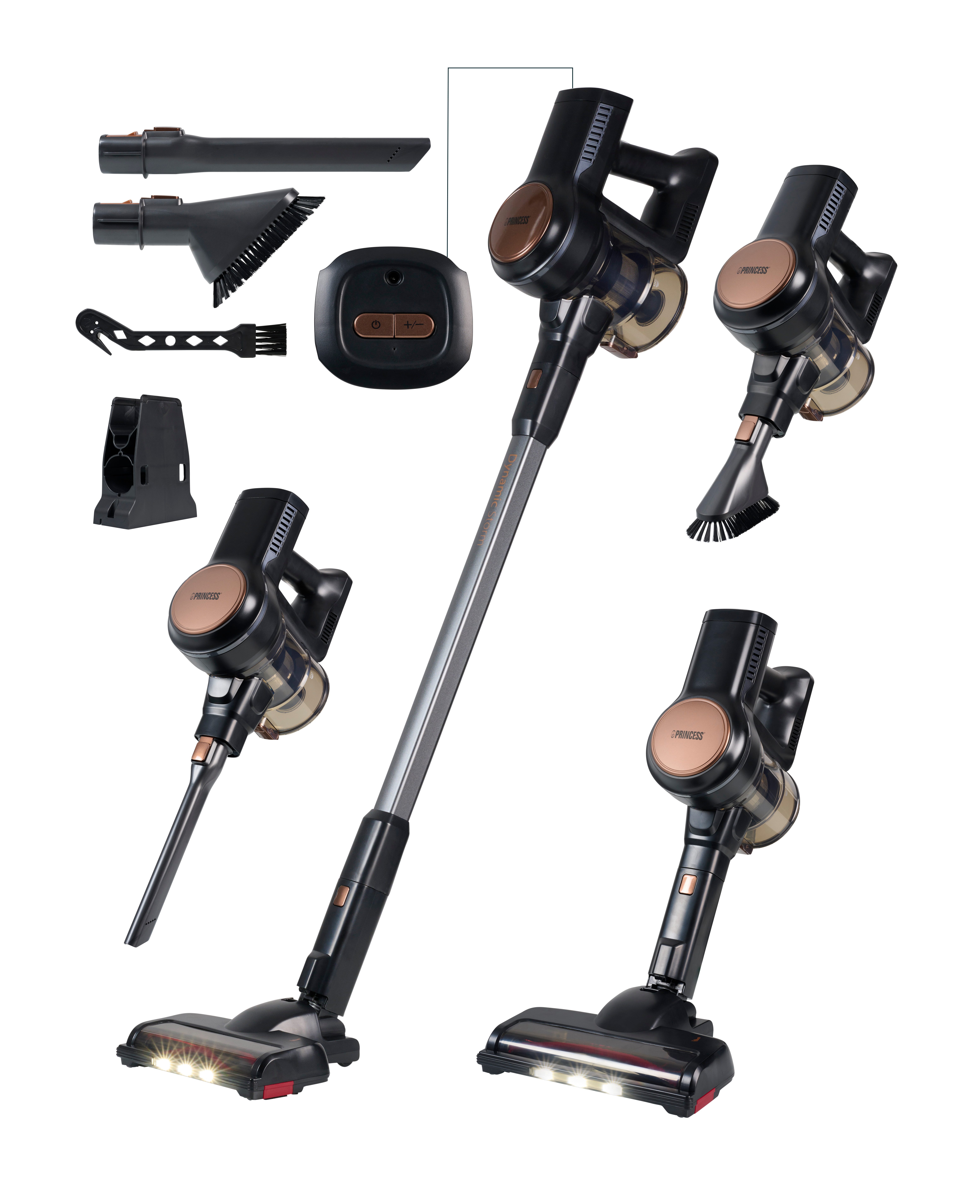 PRINCESS Akku-Stielstaubsauger Princess 339390 Dynamic Storm Kabelloser Stabstaubsauger – 2-in-1, beutellos, Kabellos – 2-in-1 – 3 Geschwindigkeiten