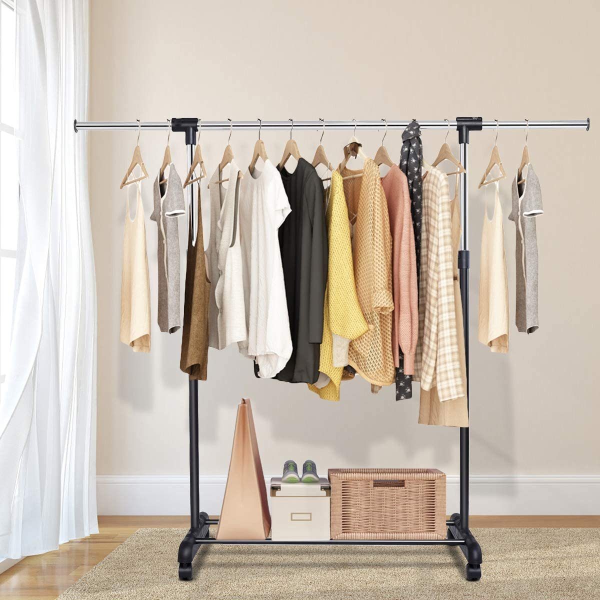 COSTWAY Kleiderständer, mit Rollen, ausziehbar (84-140cm) günstig online kaufen