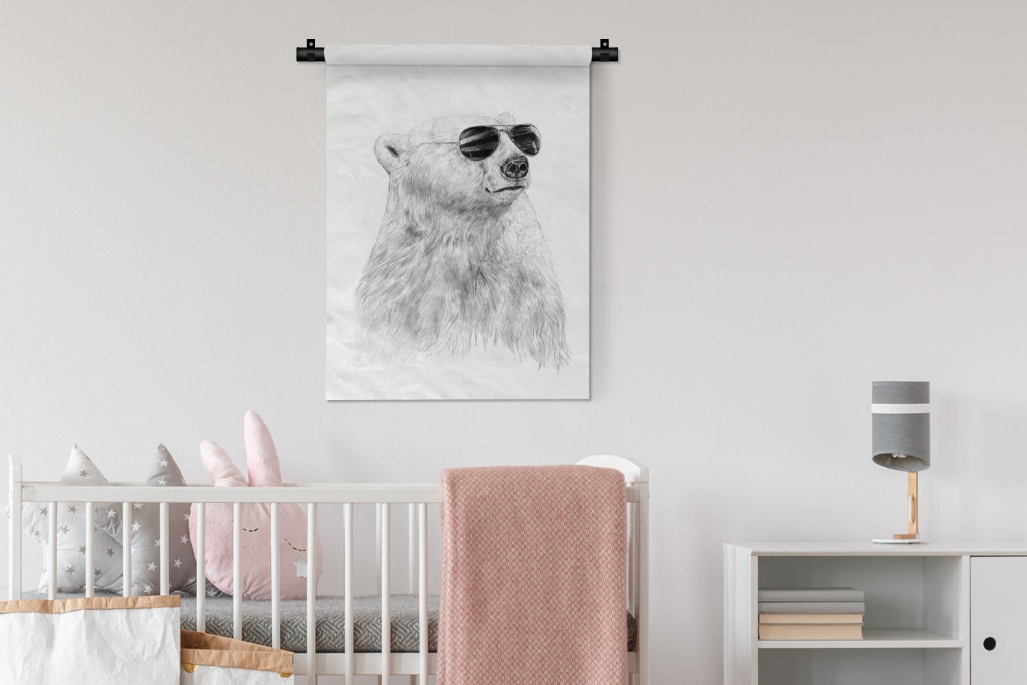 Sonnenbrille - Wanddekoobjekt Weiß, Wohnzimmer, an MuchoWow Tiere für Schlafzimmer Wand, - - Tapisserie, der Deko Eisbär