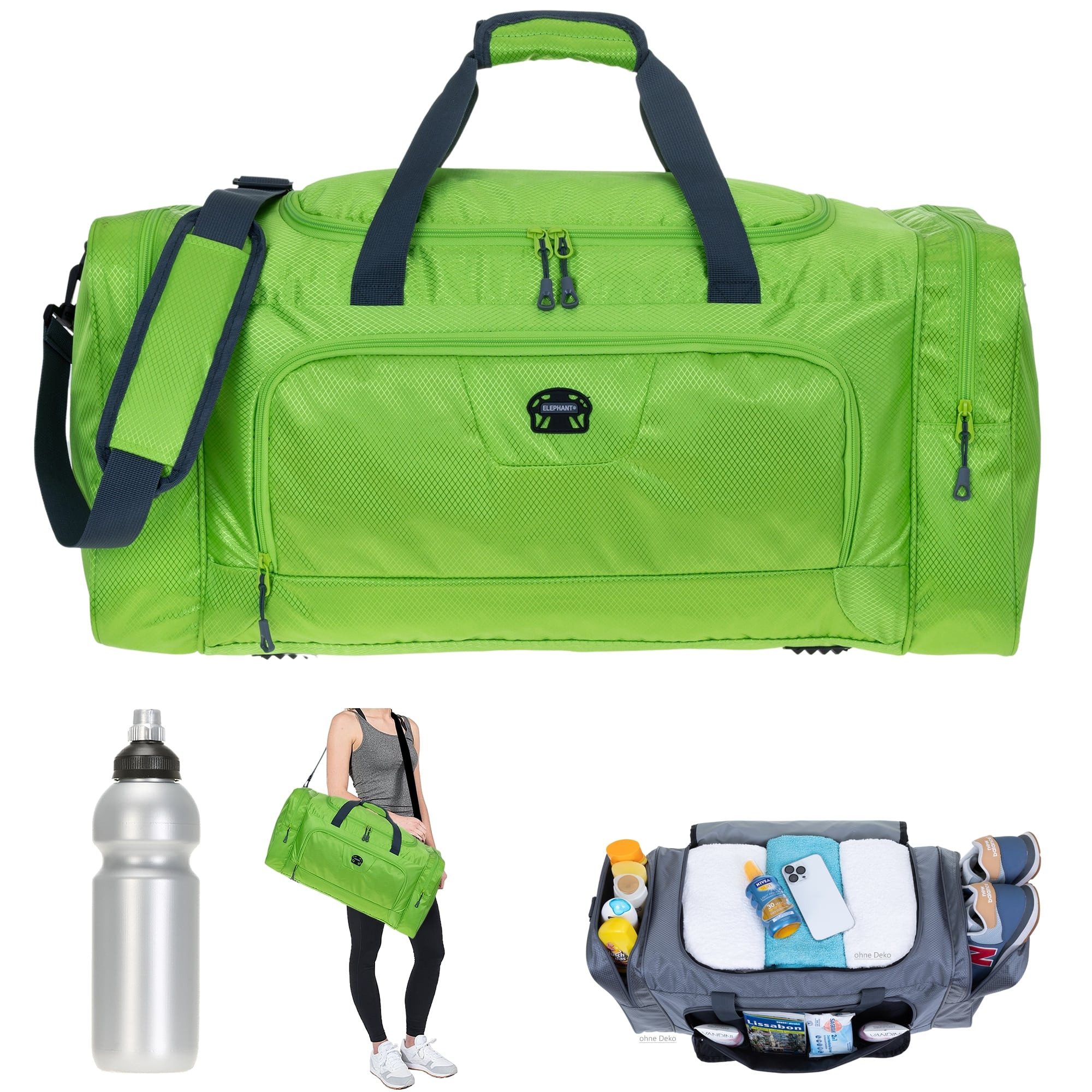 ELEPHANT Sporttasche groß Saunatasche Reisetasche Trainer XL 69 cm, 55 Liter Gym Tasche Fußballtasche XXL + Trinkflasche