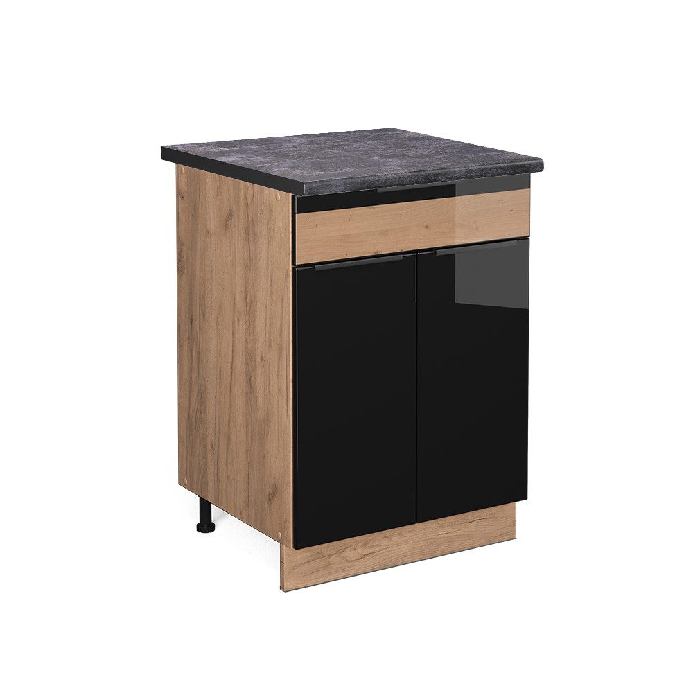 Vicco Küchenunterschrank Fame-Line Schwarz Eiche hochglanz/Goldkraft Eiche günstig online kaufen
