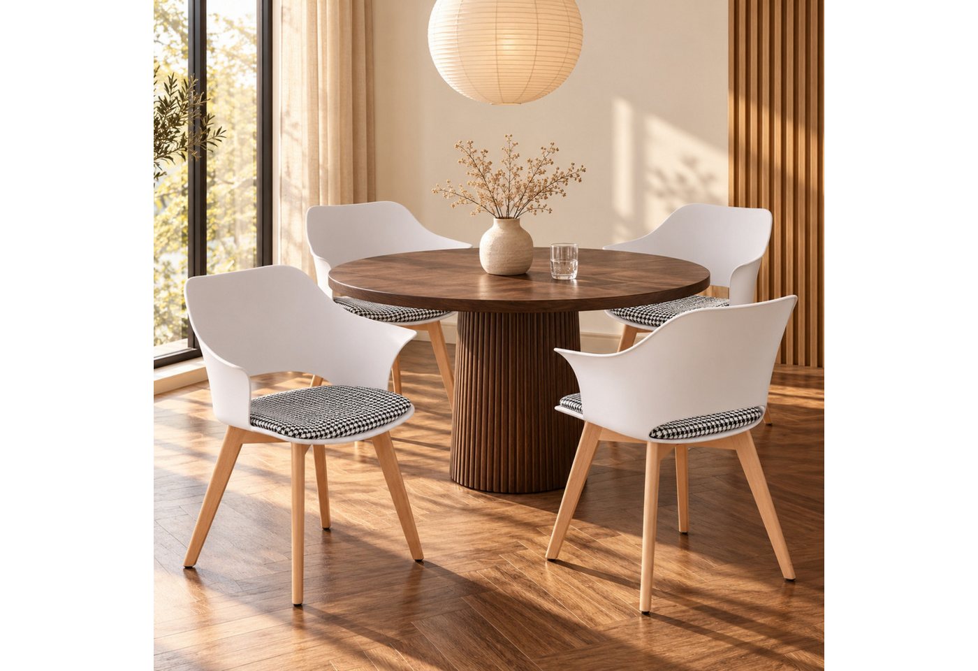 Albatros International Esszimmerstuhl Esszimmer Stühle 4 er Set AALBORG, Stuhl Stühle Esszimmerstühle (4er Set Weiß Buche), Buche …