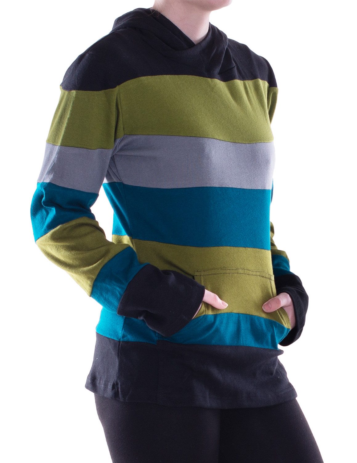 Vishes Sweater Hoodie Patchwork Regenbogen Sweater Hippie Pullover mit Kapuze Alternative Bekleidung, Ethno, Hippie, Retro Style