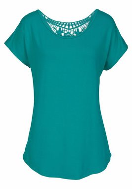LASCANA Strandshirt mit Spitzeneinsatz, T-Shirt, lockere Passform, casual-chic