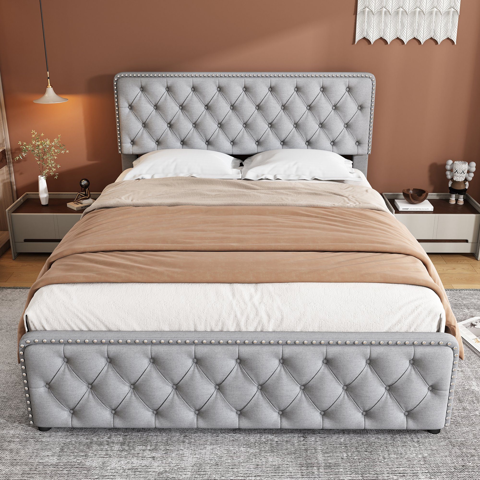 REDOM Polsterbett Doppelbett (Höhenverstellbares Kopfteil), 140 X 200 cm,oh günstig online kaufen