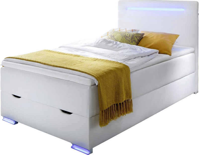 meise.möbel Boxspringbett, Metallfüße mit LED-Beleuchtung, LED Beleuchtung im Kopfteil, mit Bettkasten und Topper