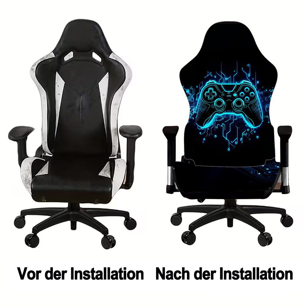 Diwzbyn Stuhlbezug Gaming-Stuhlbezug, elastisches,weich und atmungsaktiv aus Mesh-Gewebe, Kratzfestes Design mit 2 Armlehnenbezügen,mit 3D-Druck