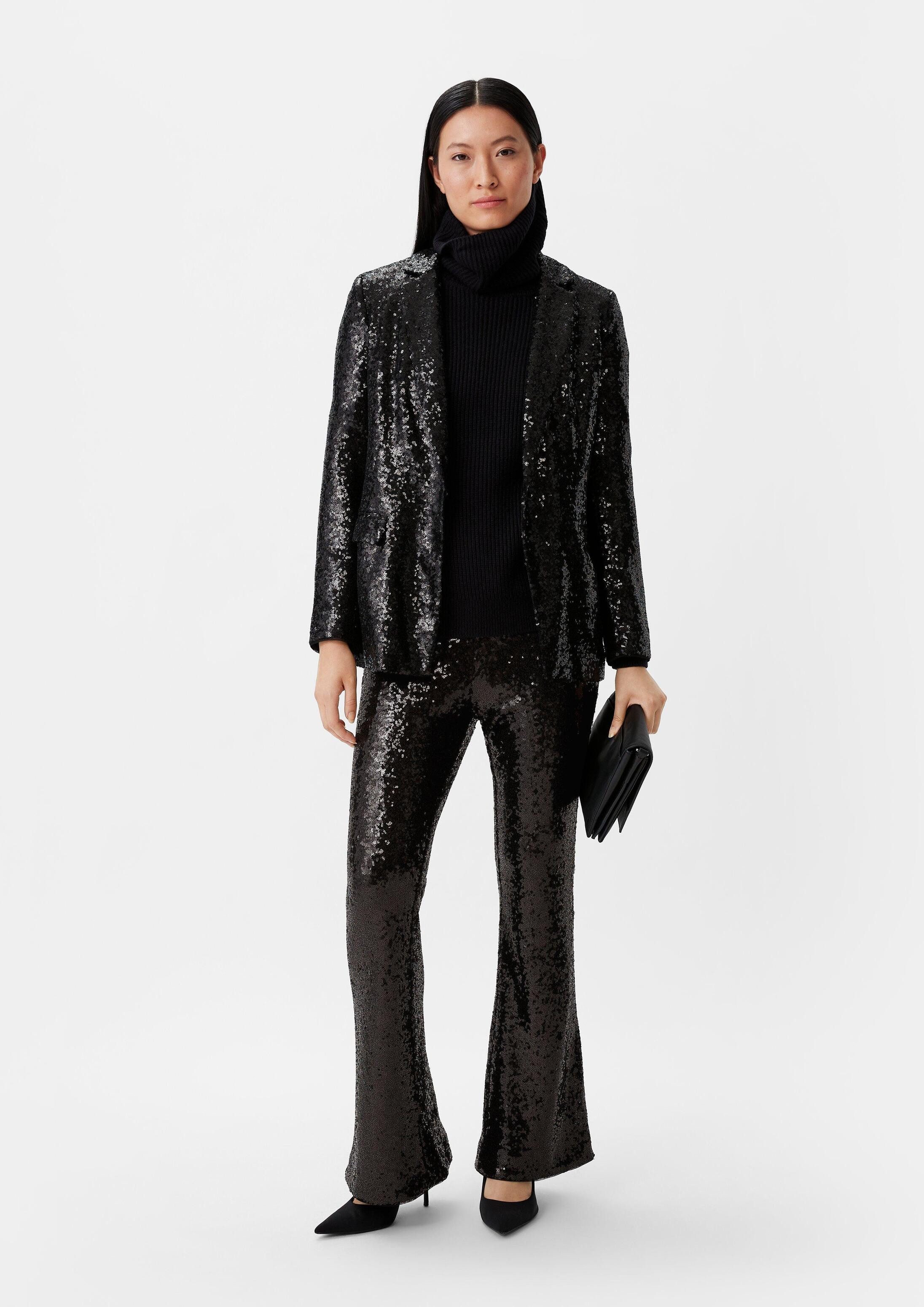 comma Chinos Hose Slim: Mesh-Hose mit Pailletten
