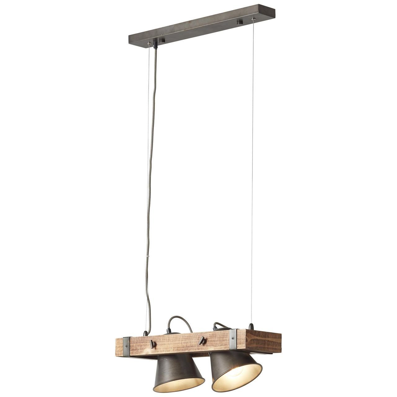 Brilliant Pendelleuchte Decca, Lampe, Decca stahl, 2x schwarz E27, 2flg Pendelleuchte 10W, A60, Holz