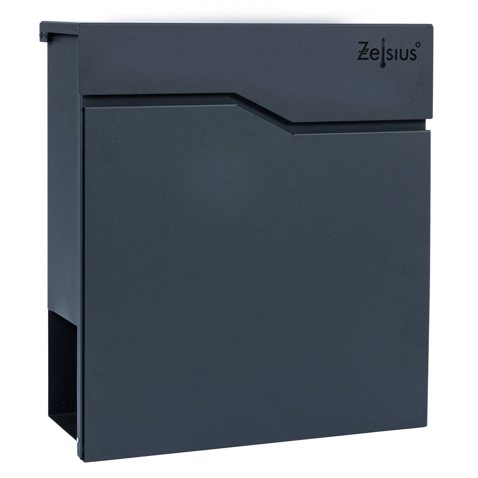 Zelsius Wandbriefkasten Briefkasten Wave mit Zeitungsfach, RAL7016 Anthrazit, Wandmontage, Integrierter Soft-Close Mechanismus, Absenkautomatik