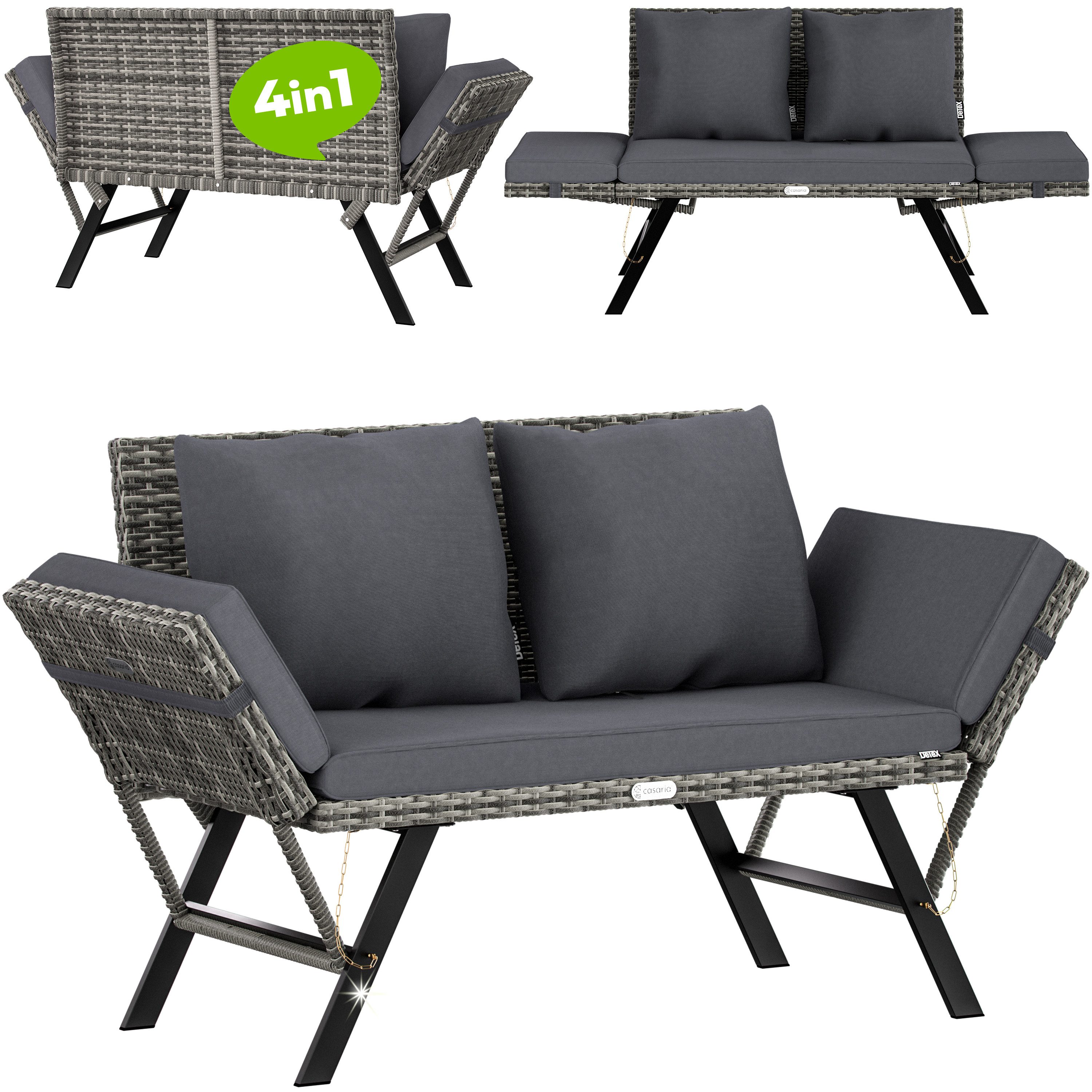Casaria Gartenbank, Polyrattan, Grau