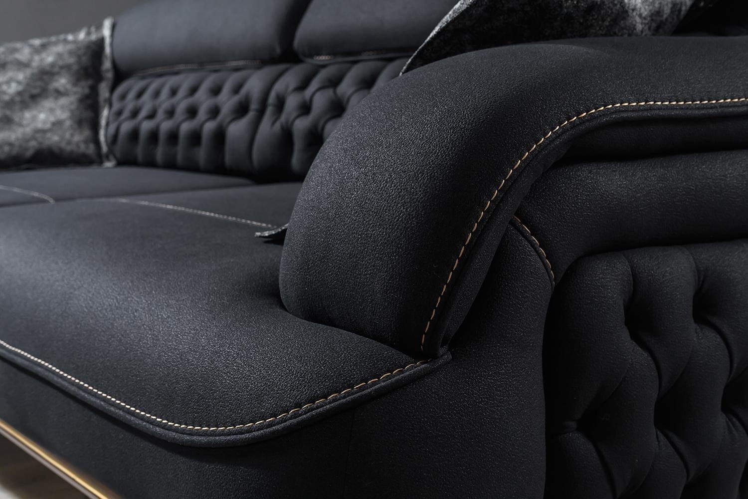 JVmoebel Sofa Luxus Dreisitzer Stoff in Teile, Couch Couchen, Europa Sitz 1 Möbel Sofa Made Sofas 3 Schwarz