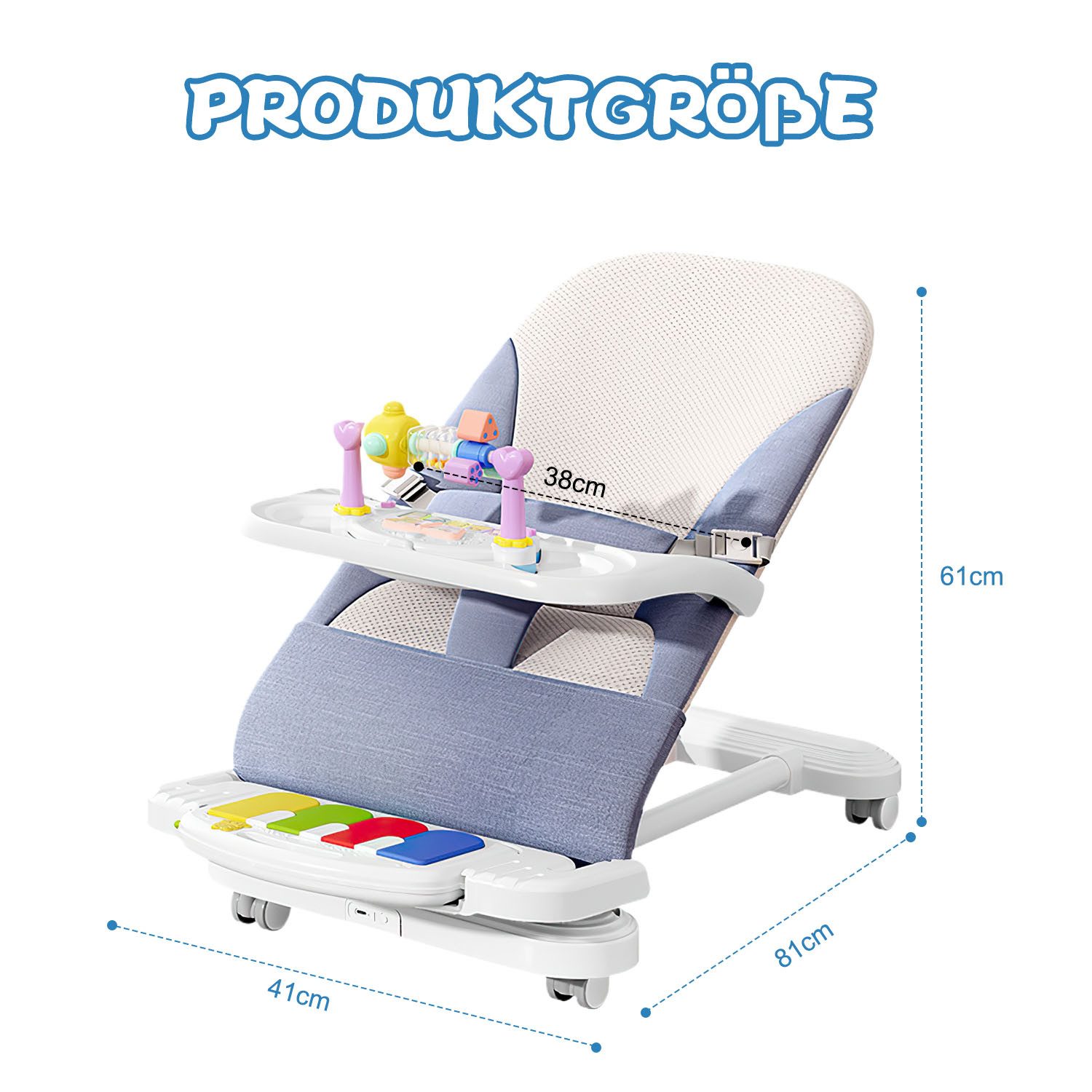 HEYHIPPO Kinderstuhl Babywippe 3-in-1 – mit Klavier, abnehmbarem Tablett, für 4–24 Monate (Packung), Baby-Schaukelwippe 41×81×61 cm, für Füttern & Spielen, max. – Bild 2 von 5