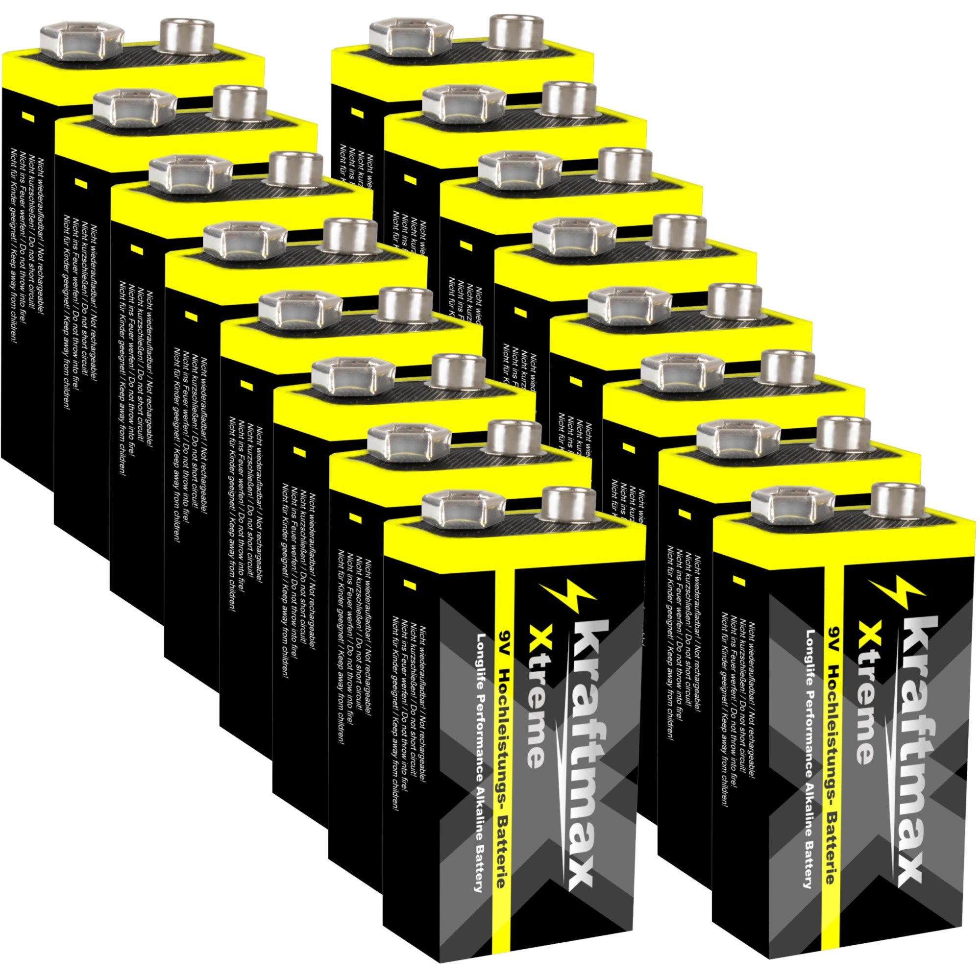 kraftmax 16er Pack Xtreme 9V Block Hochleistungs- Batterien z.B. Rauchmelder Batterie, (1 St)