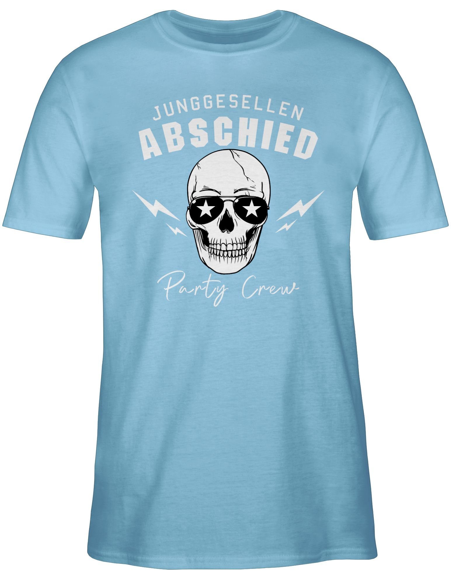 Shirtracer Hellblau Totenkopf Party T-Shirt 03 Abschied Crew Junggesellen Männer weiß JGA