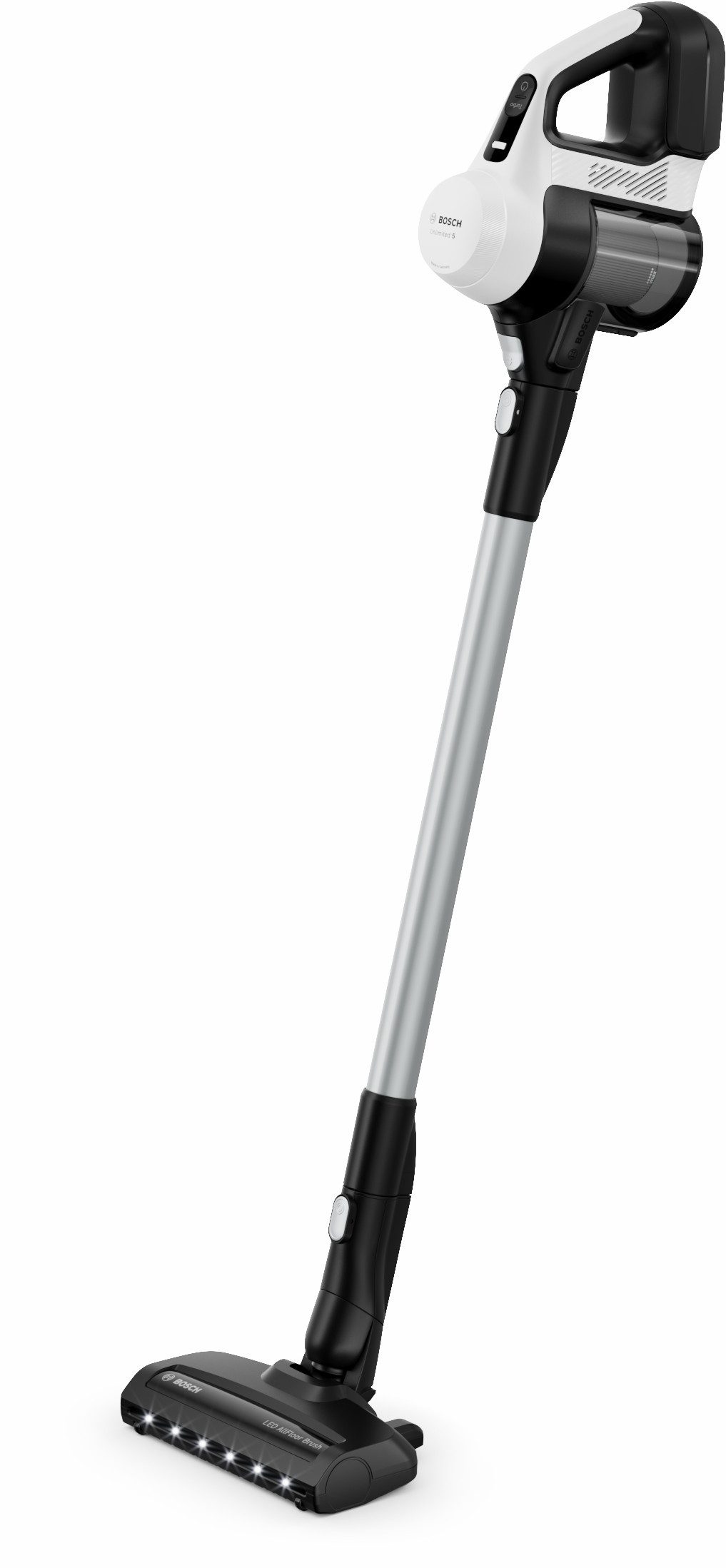 BOSCH Akku-Stielstaubsauger Unlimited 5 BBU52WBA, LED-Düse, Made in Germany, beutellos, starke Saugleistung, bis zu 50 Min. Laufzeit, Fugendüse, leicht, weiß