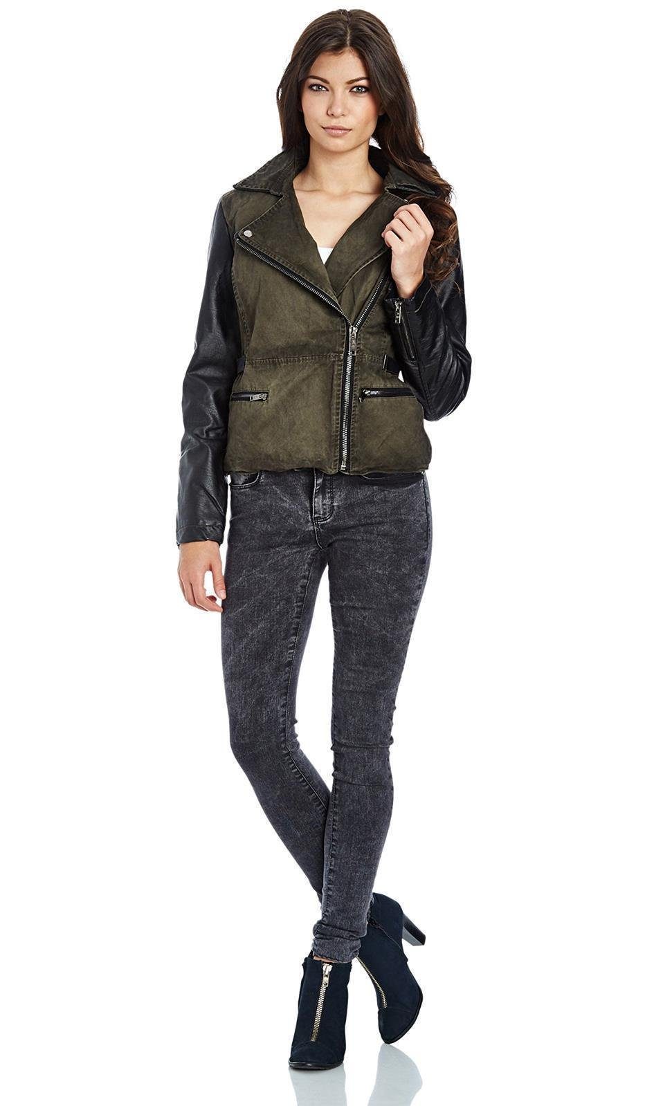 RedBridge Lederimitatjacke Bikerjacke Übergangsjacke Steppjacke asymetrischer Reißverschluss