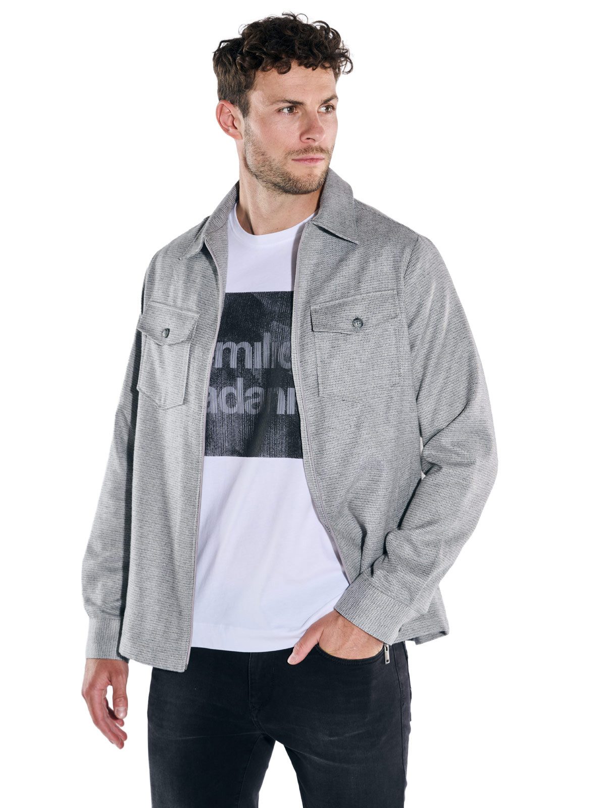emilio adani Steppjacke Herren Hemdjacke mit Reverskragen, Hellgrau