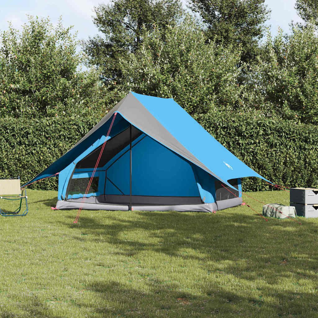 vidaXL Tunnelzelt Familienzelt mit Dach Blau und Grau 256 x 256 x 185 cm, (1 tlg)