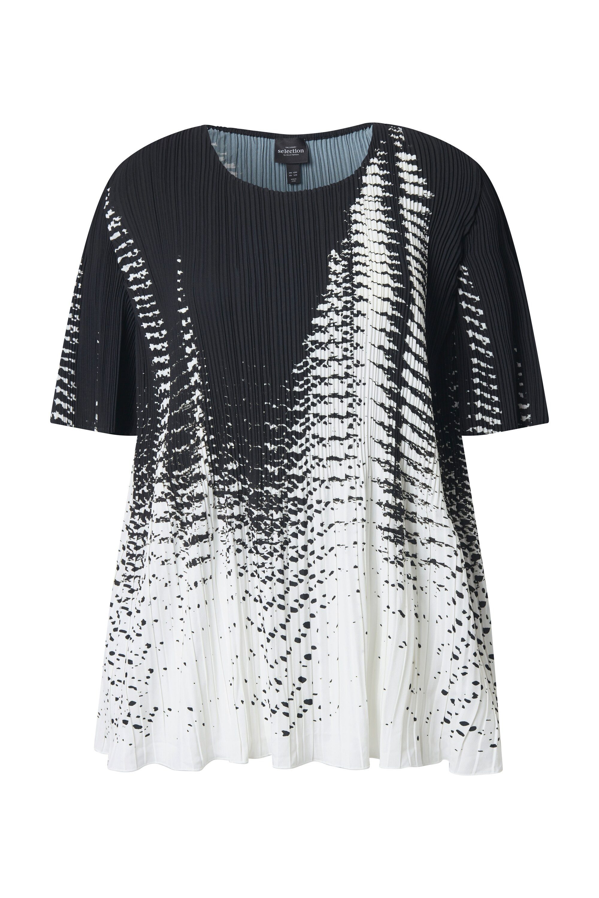 Ulla Popken Schlupfbluse Plissee-Bluse bedruckt A-Linie Rundhals Halbarm günstig online kaufen