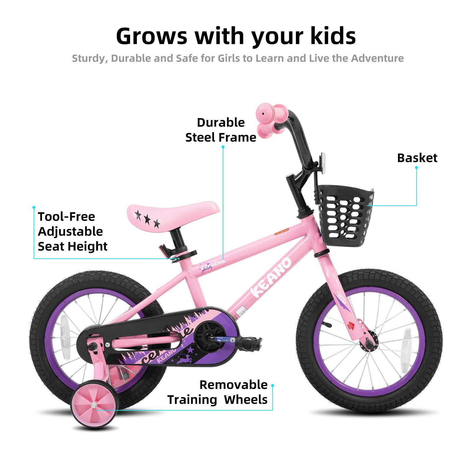 JOYSTAR Kinderfahrrad 14/16 Zoll fahrrad für 3-8 Jahre Jungen,Mädchen,Geschenke für Kinder, Mit Stützrädern, Korb, geschlossenem Kettenschutz und bunten Graffitis
