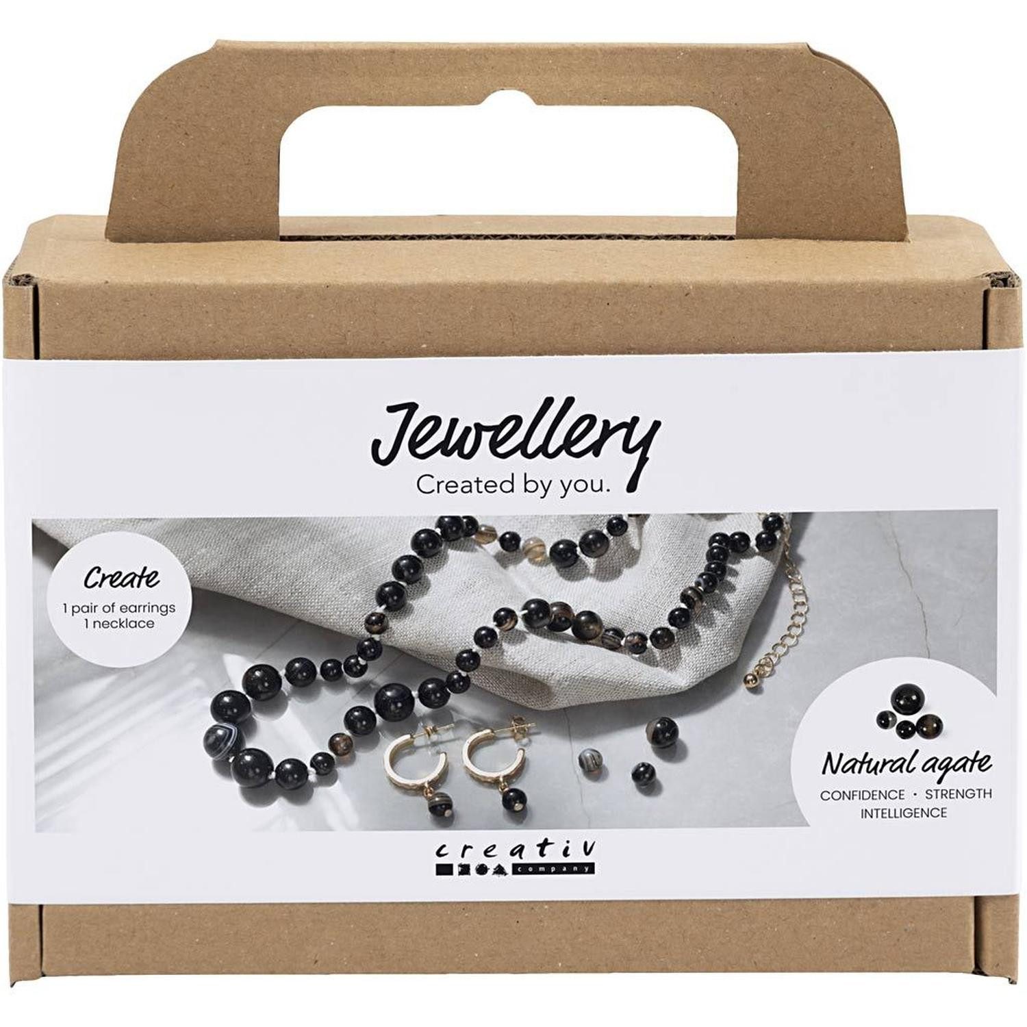 creativ company Kreativset Mini Kreativ Set Schmuck Halskette & Ohrringe Achat Schwarz-Weiß