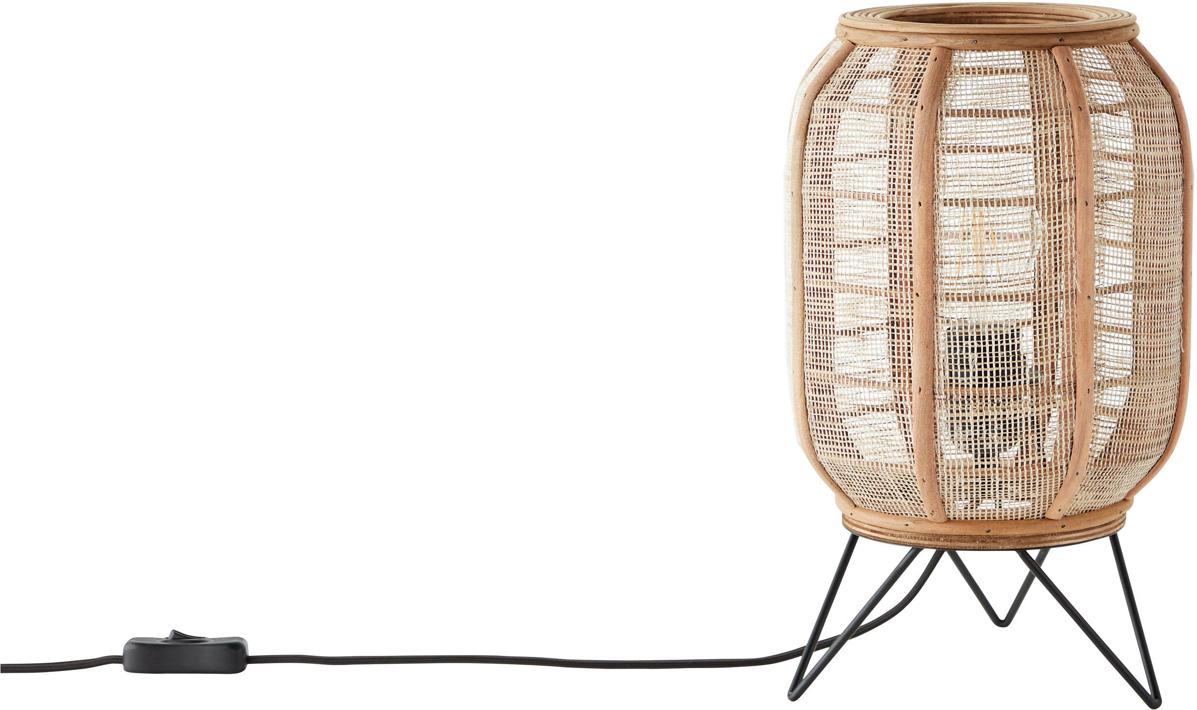 Textil Leuchtmittel, Rouez, und Home Höhe, Tischlampe mit aus Style im Nature affaire Holz Tischleuchte Schirm 32cm ohne